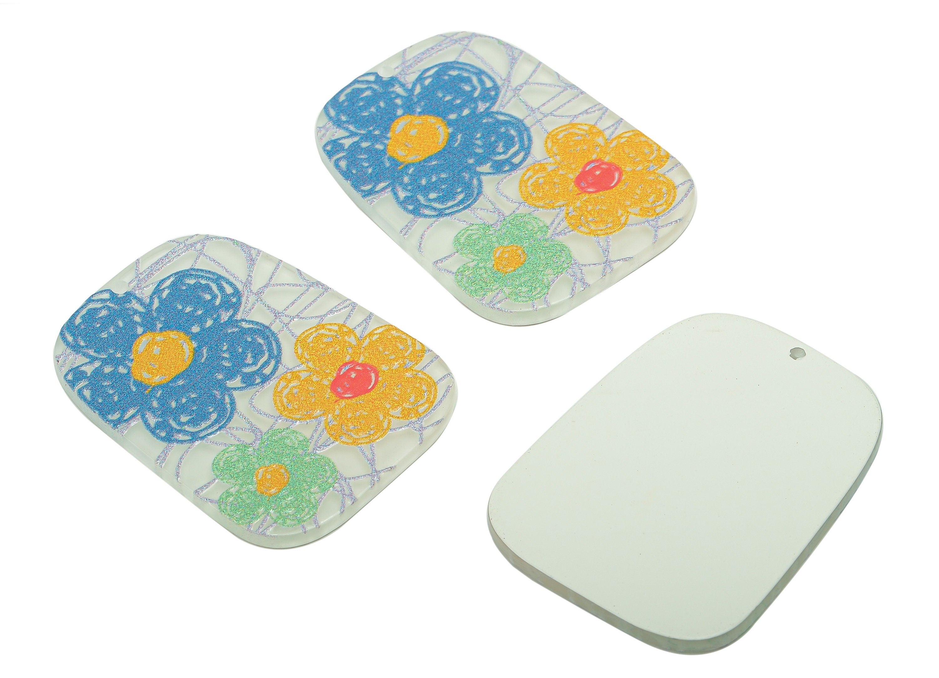 Acrylic Flower Oval Rectangle Earring Charm - Textured Rectangle Earring - Pendant With Hole - Charm For Necklace - 39.6x29.4x2.4mm -AC2574C - DOMEDBAZAAR