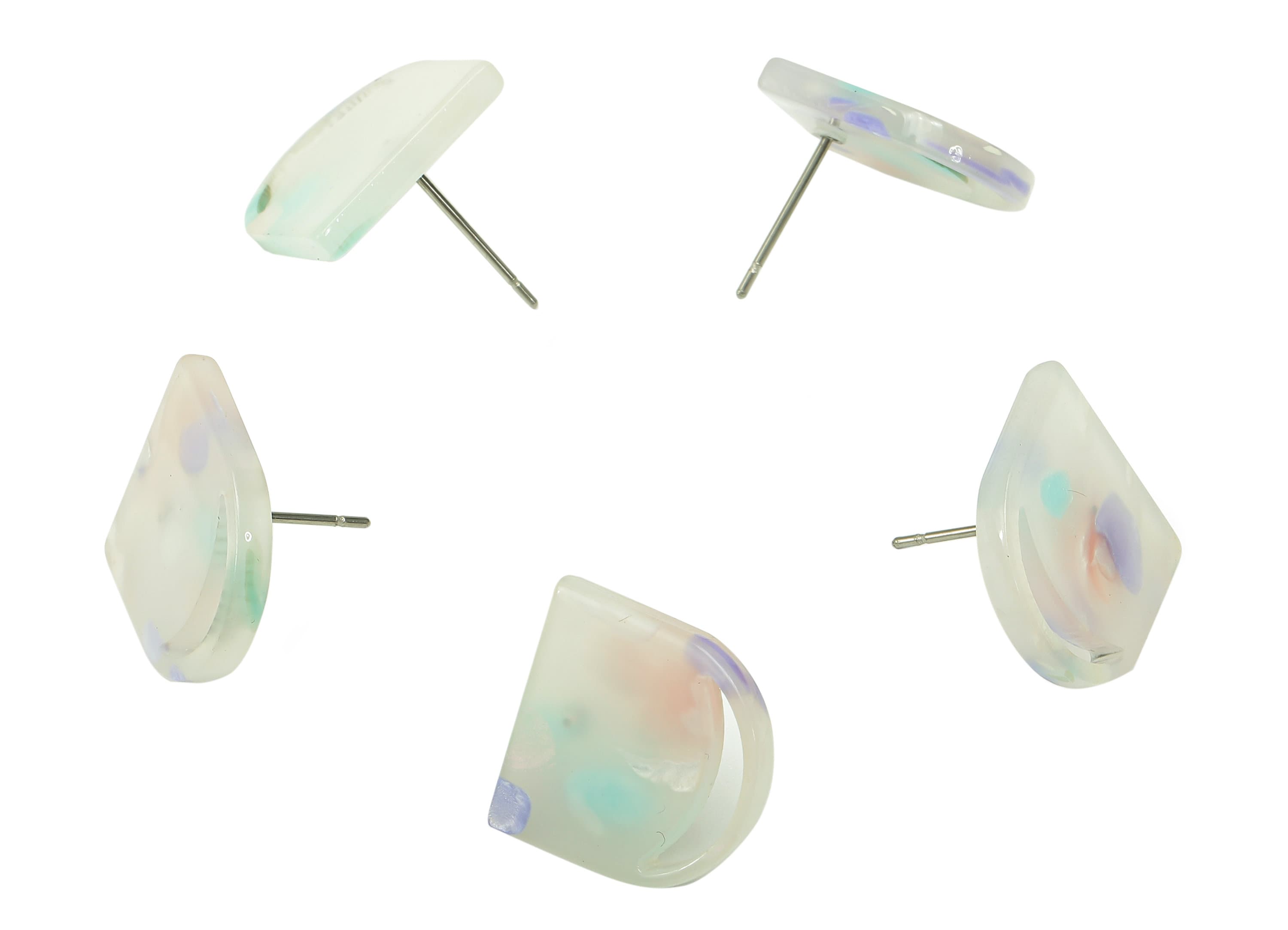 Acrylic Domed Crescent Stud Earring - Hollow Moon Earring Post - 316 Stainless Steel Stud - Color Code: A843 - 16x15.99x2.5mm - AC2556-A843 - DOMEDBAZAAR