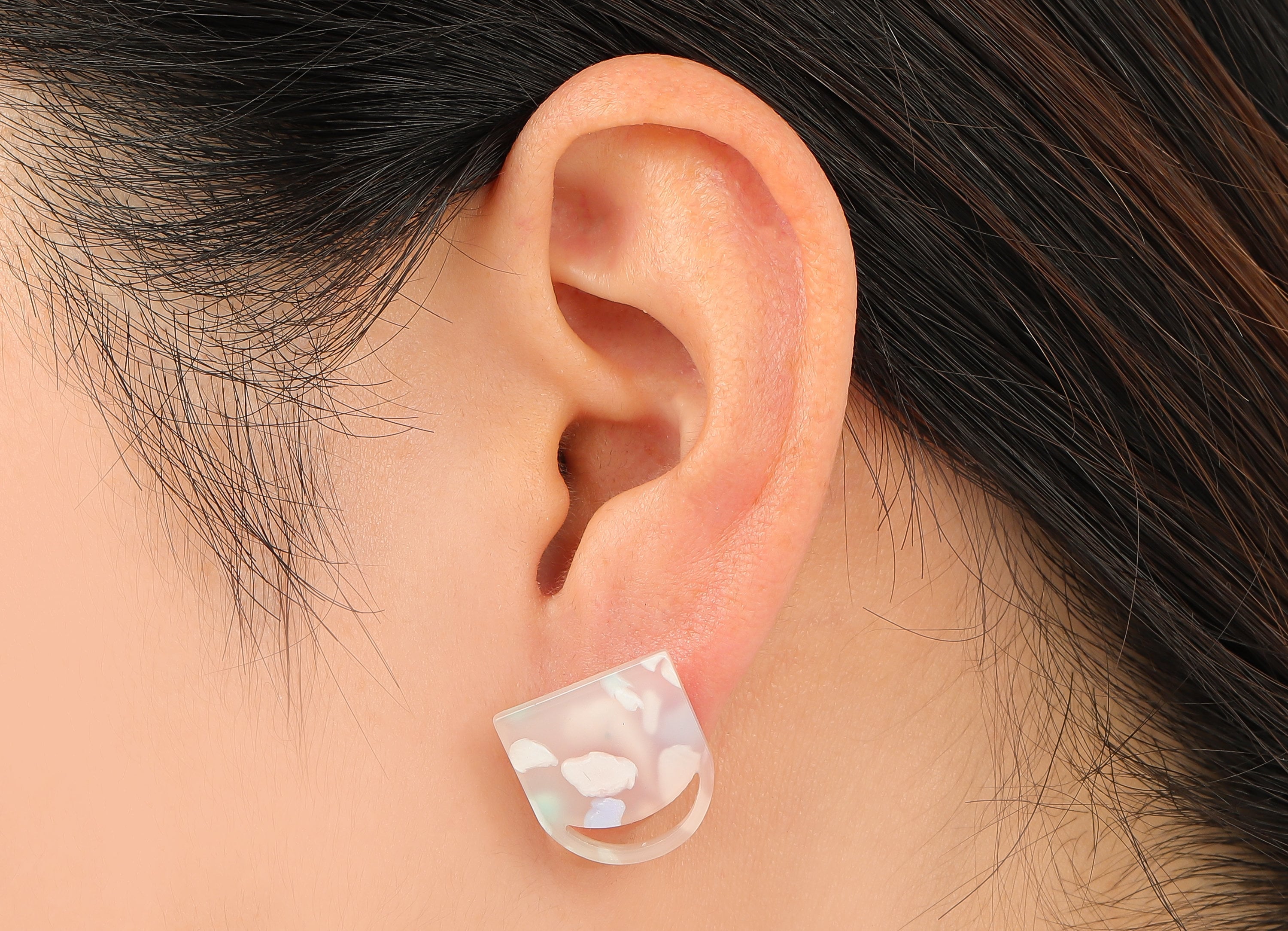 Acrylic Domed Crescent Stud Earring - Hollow Moon Earring Post - 316 Stainless Steel Stud - Color Code: A843 - 16x15.99x2.5mm - AC2556-A843 - DOMEDBAZAAR