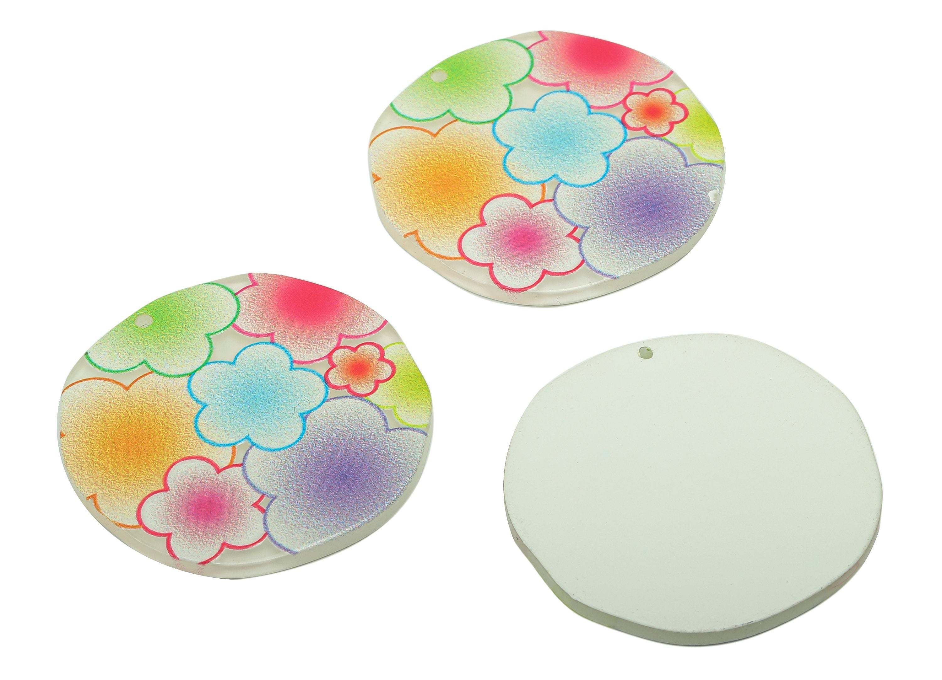 Acrylic Flower Round Earring Charm - Colorful Circle Earring - Rainbow Pendant With Hole - Charm For Necklace - 36.9x36.5x2.4mm - AC2577A - DOMEDBAZAAR