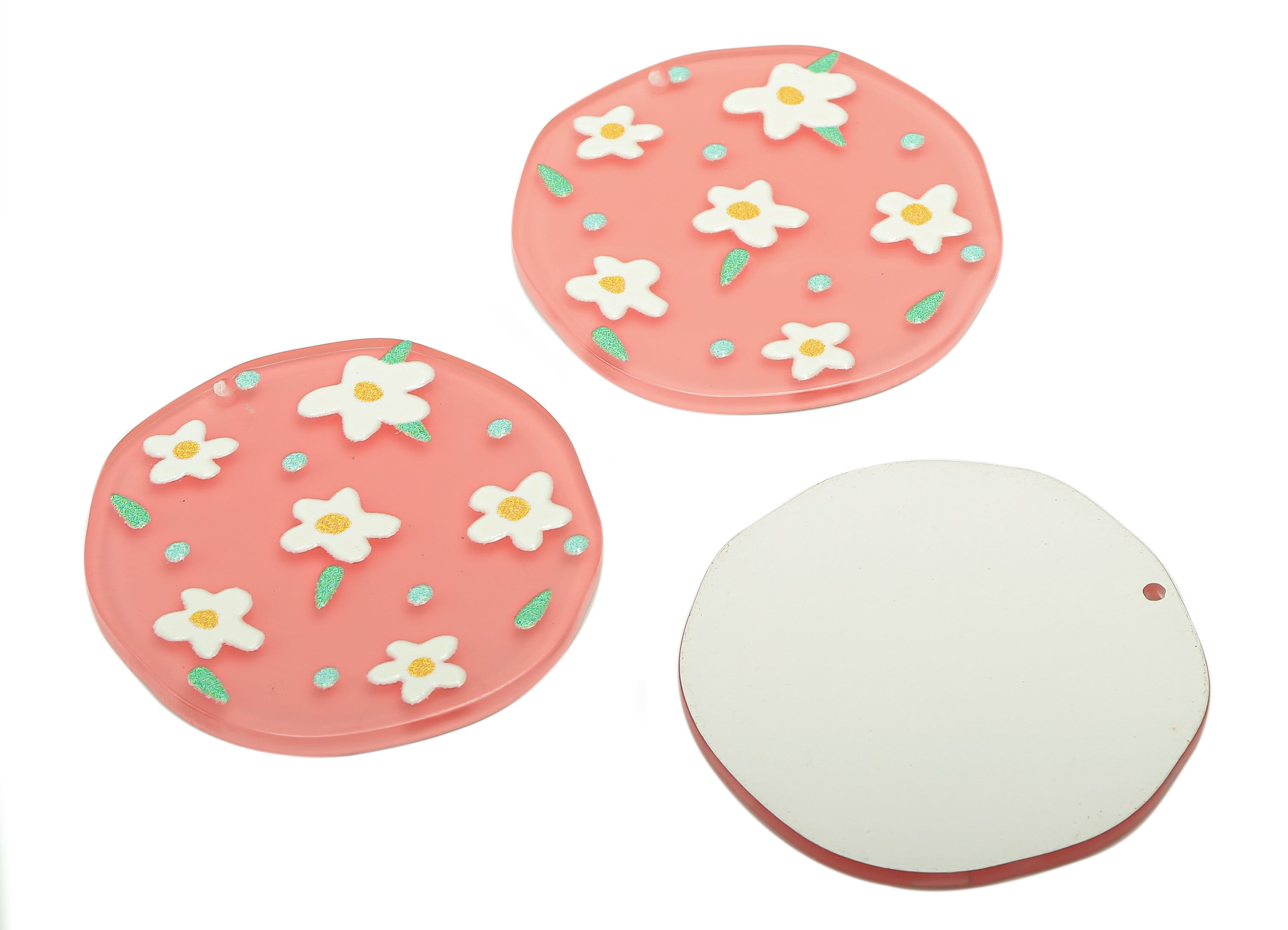 Acrylic Flower Round Earring Charm - Acrylic Pink Circle Earring - Round Pendant With Hole - Charm For Necklace - 36.9x36.5x2.4mm - AC2577B - DOMEDBAZAAR