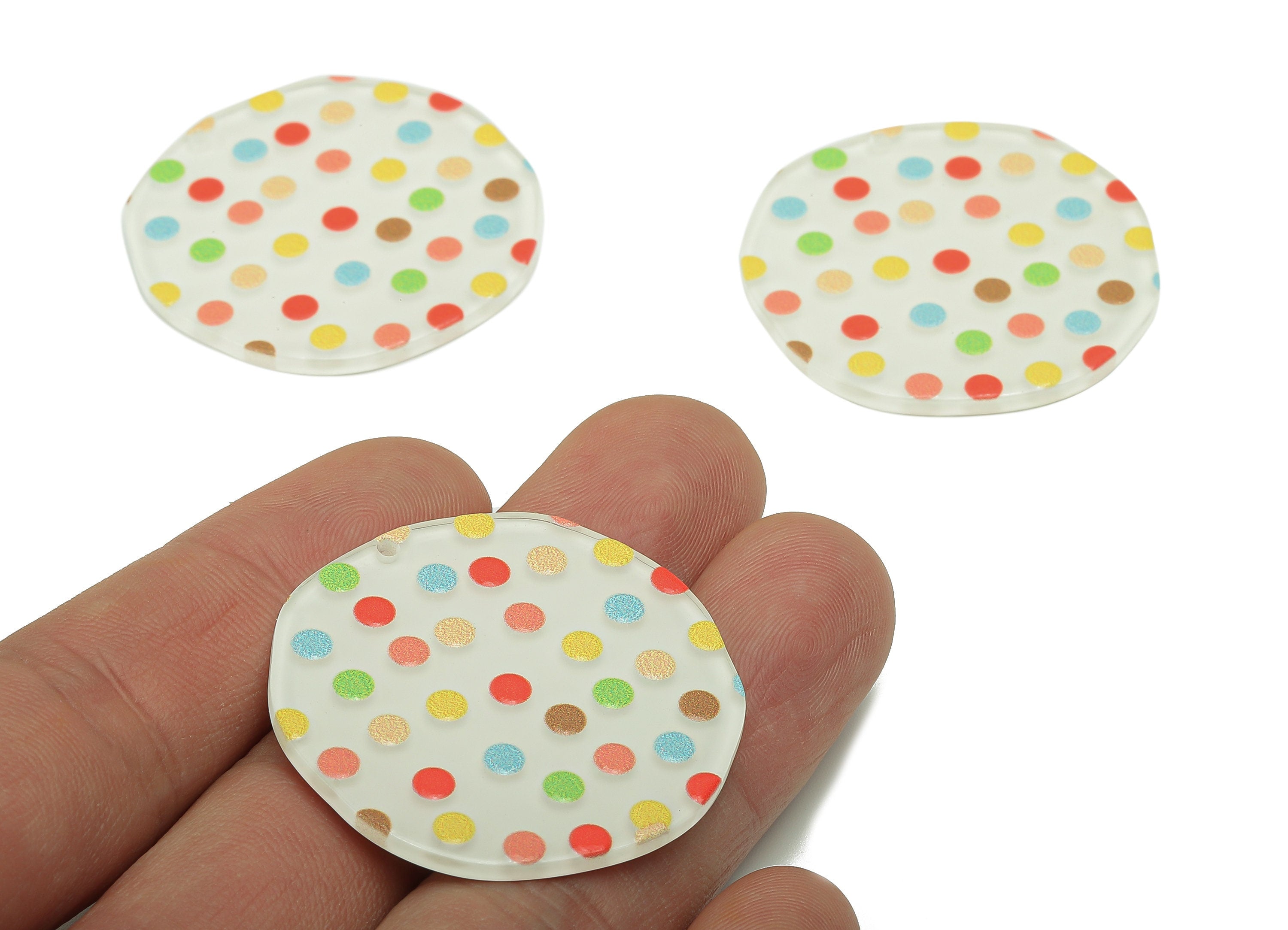 Acrylic Dots Round Earring Charm - Colorful Spot White Circle Earring - Pendant With Hole - Charm For Necklace - 36.9x36.5x2.4mm - AC2577C - DOMEDBAZAAR