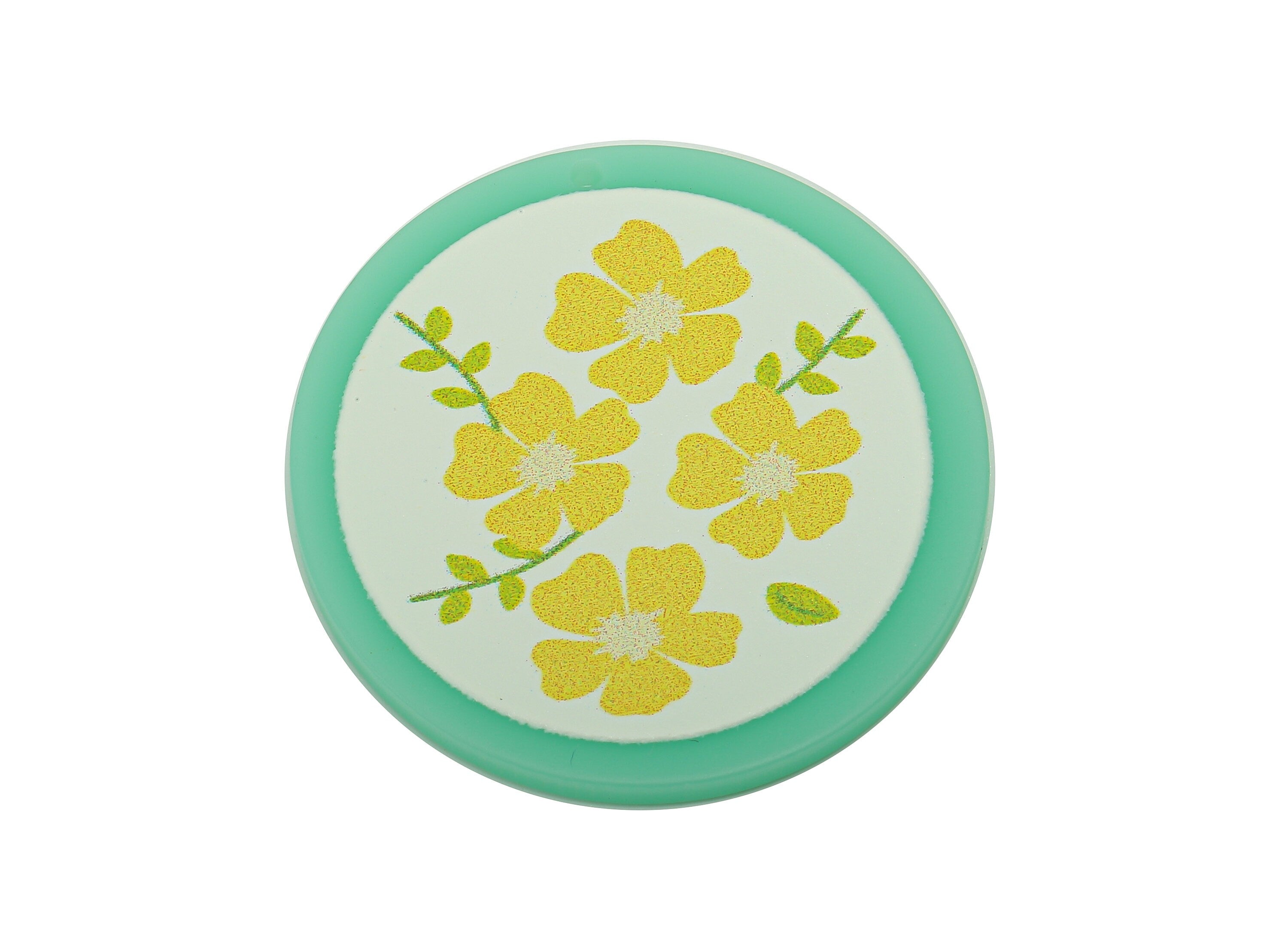 Acrylic Flower Round Earring Charm - Yellow Jasmine Aqua Circle Earring - Pendant With Hole - Charm For Necklace - 37.4x34.7x2.2mm - AC2580B - DOMEDBAZAAR