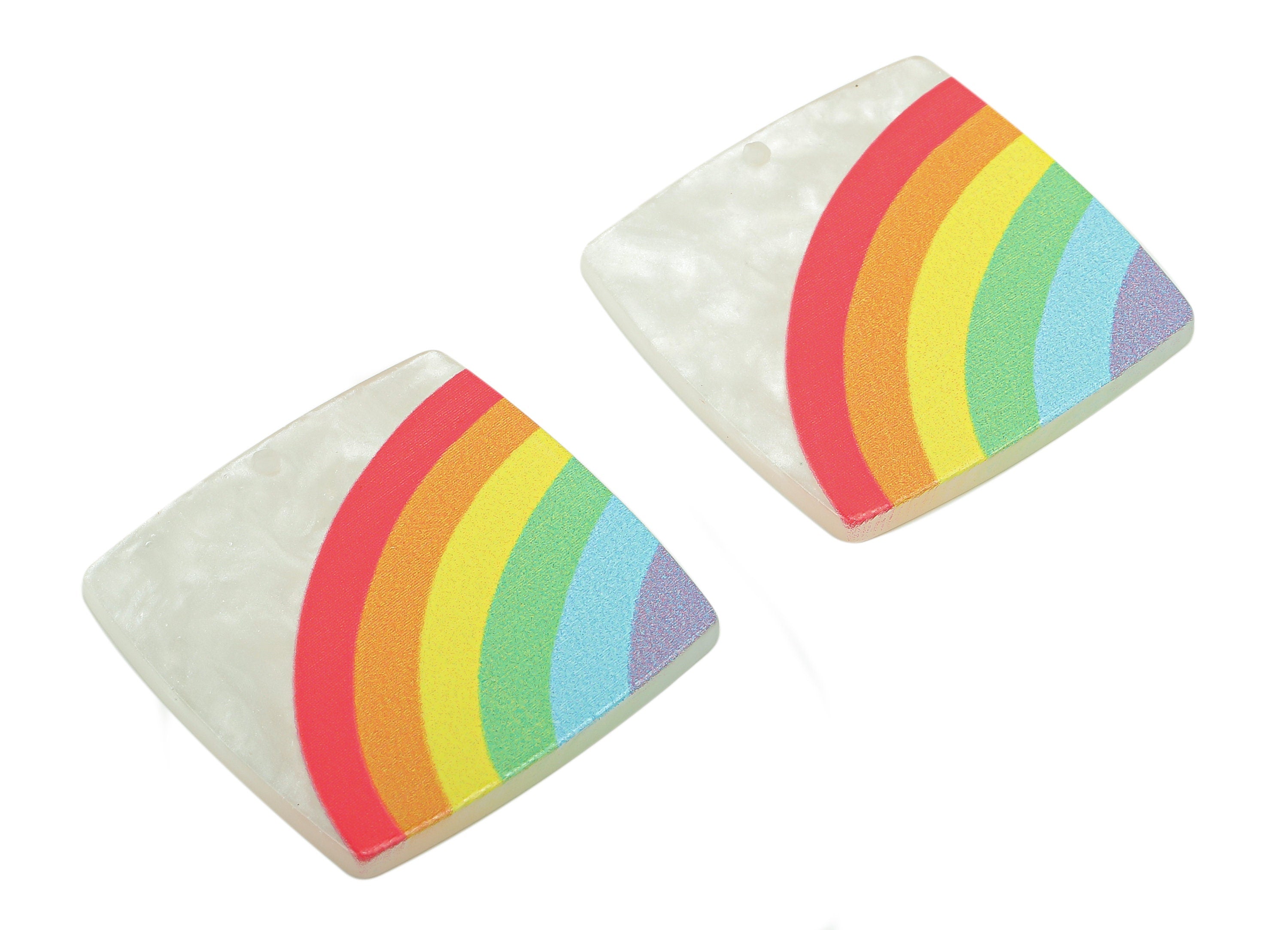 Acrylic Rainbow Square Earring Charm - Acrylic Rainbow Square Earring - Pendant With Hole - Charm For Necklace - 30.5x30.5x2.4mm - AC2578 - DOMEDBAZAAR