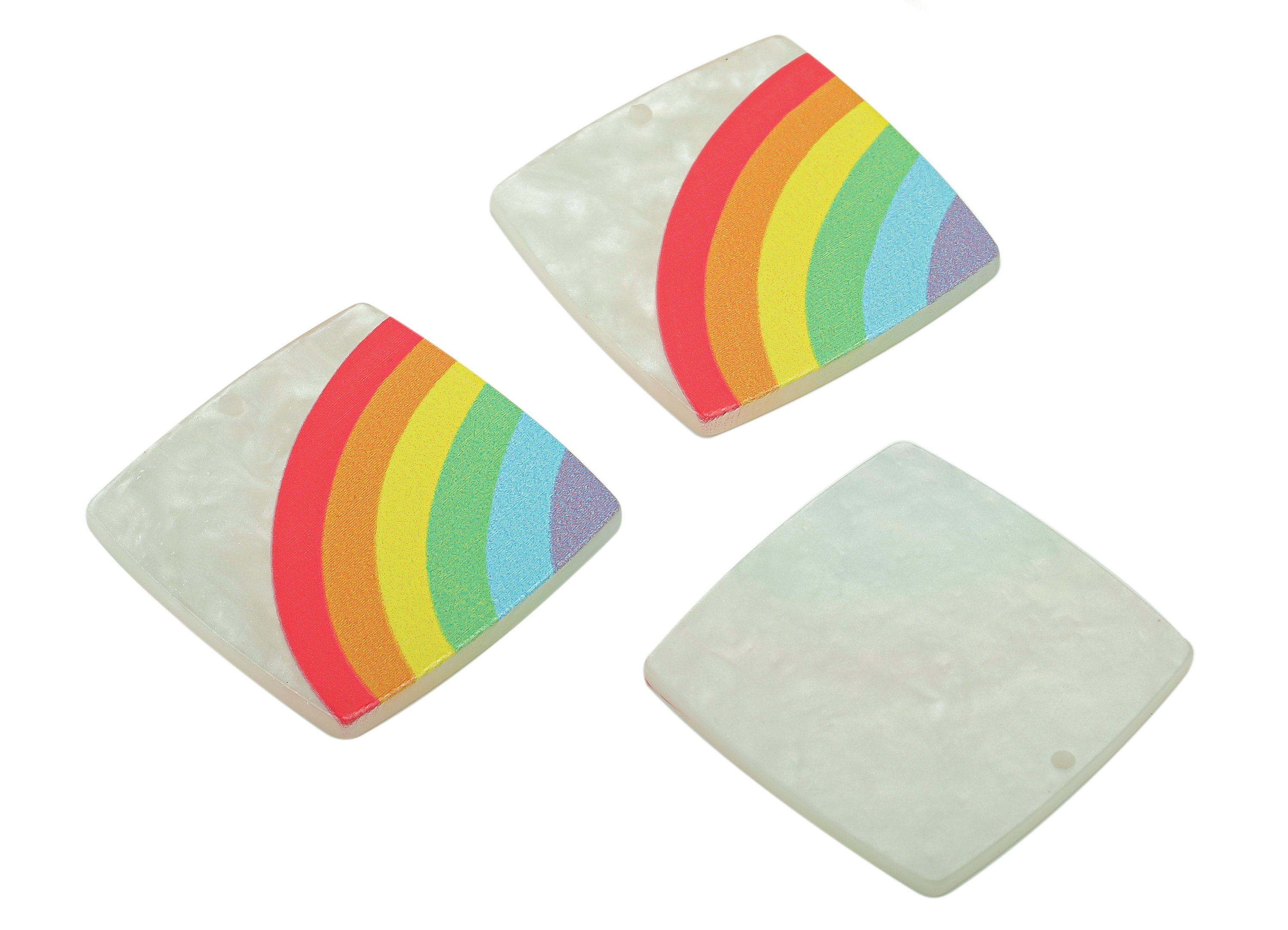 Acrylic Rainbow Square Earring Charm - Acrylic Rainbow Square Earring - Pendant With Hole - Charm For Necklace - 30.5x30.5x2.4mm - AC2578 - DOMEDBAZAAR