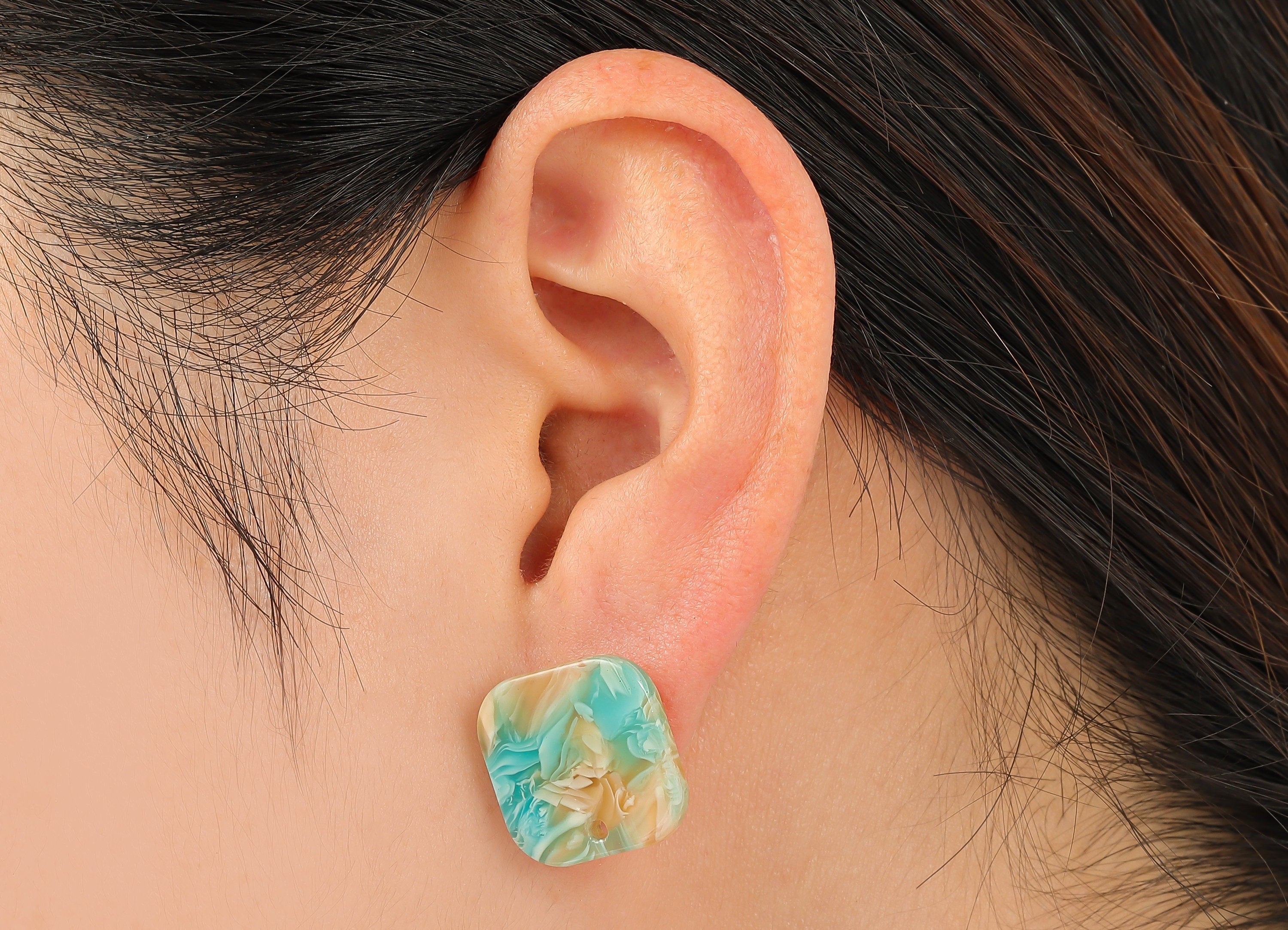 Acetate Oval Square Stud Earring - Earring Post With Hole - 316 Stainless Steel Stud - Color Code: A846 - 16.84x16.81x2.69mm - AC2557-A846 - DOMEDBAZAAR