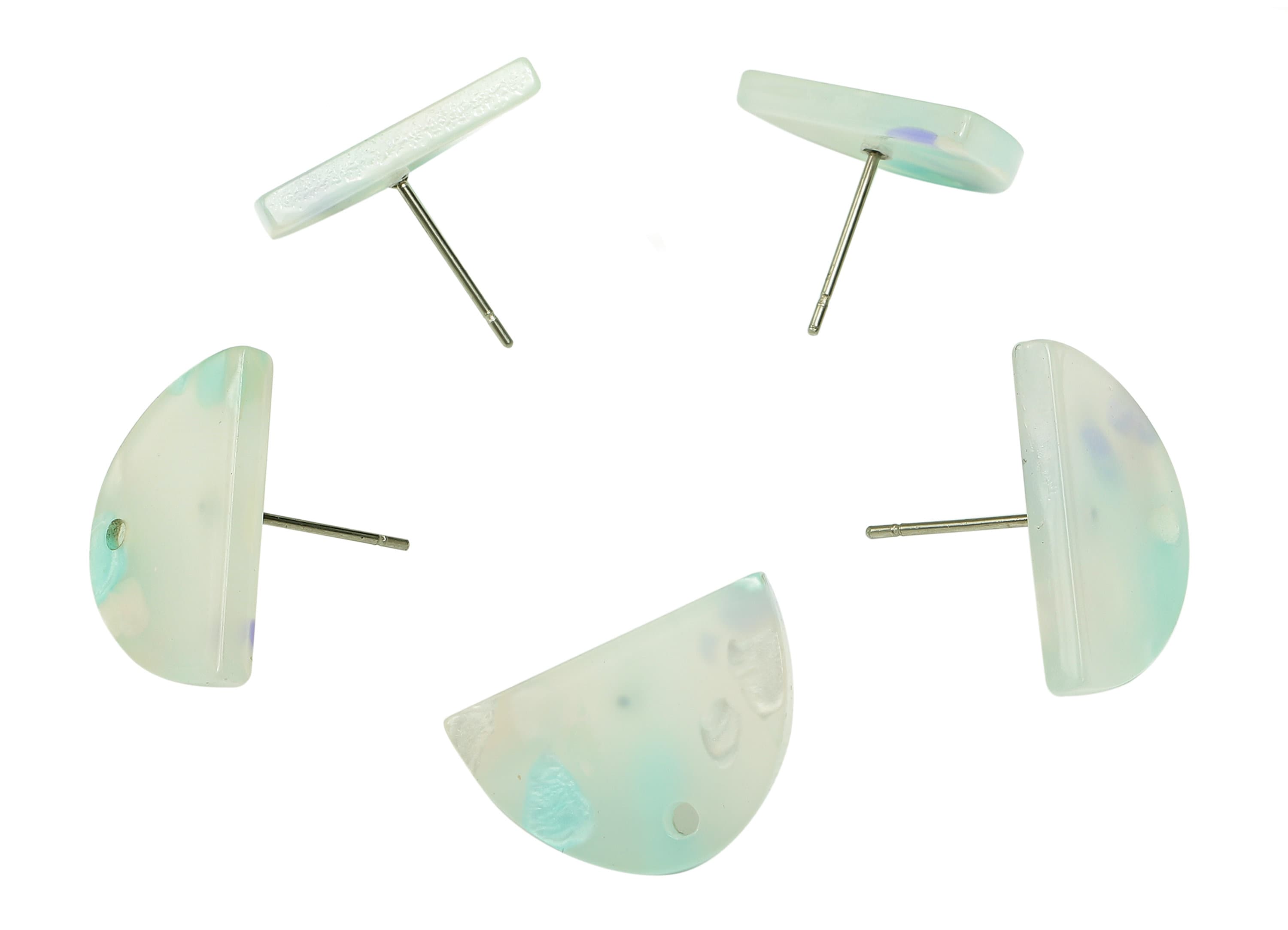 Acrylic Semicircle Stud Earring - Half Moon Earring Post With Hole - 316 Stainless Steel - Color Code: A843 - 18.3x12.3x2.56mm - AC2558-A843 - DOMEDBAZAAR