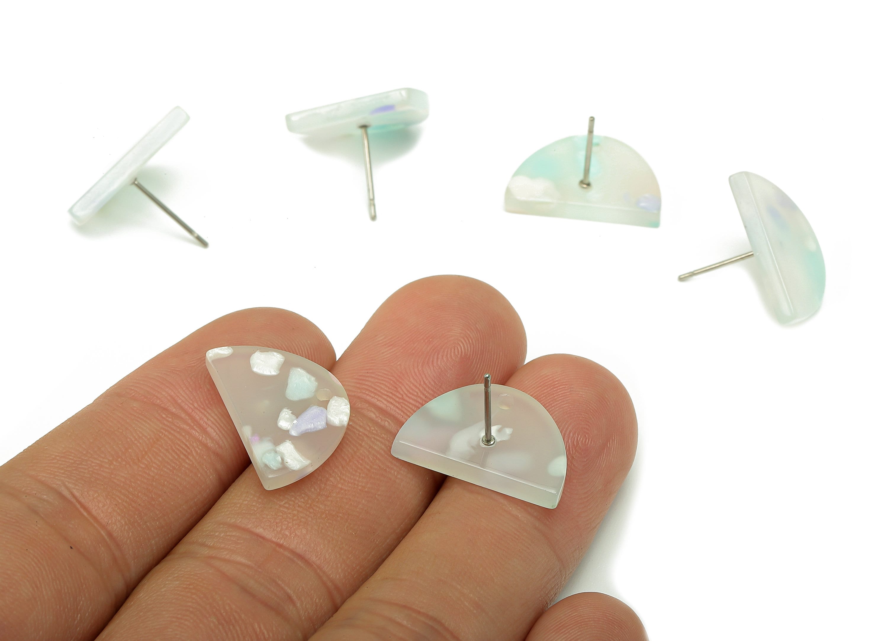 Acrylic Semicircle Stud Earring - Half Moon Earring Post With Hole - 316 Stainless Steel - Color Code: A843 - 18.3x12.3x2.56mm - AC2558-A843 - DOMEDBAZAAR