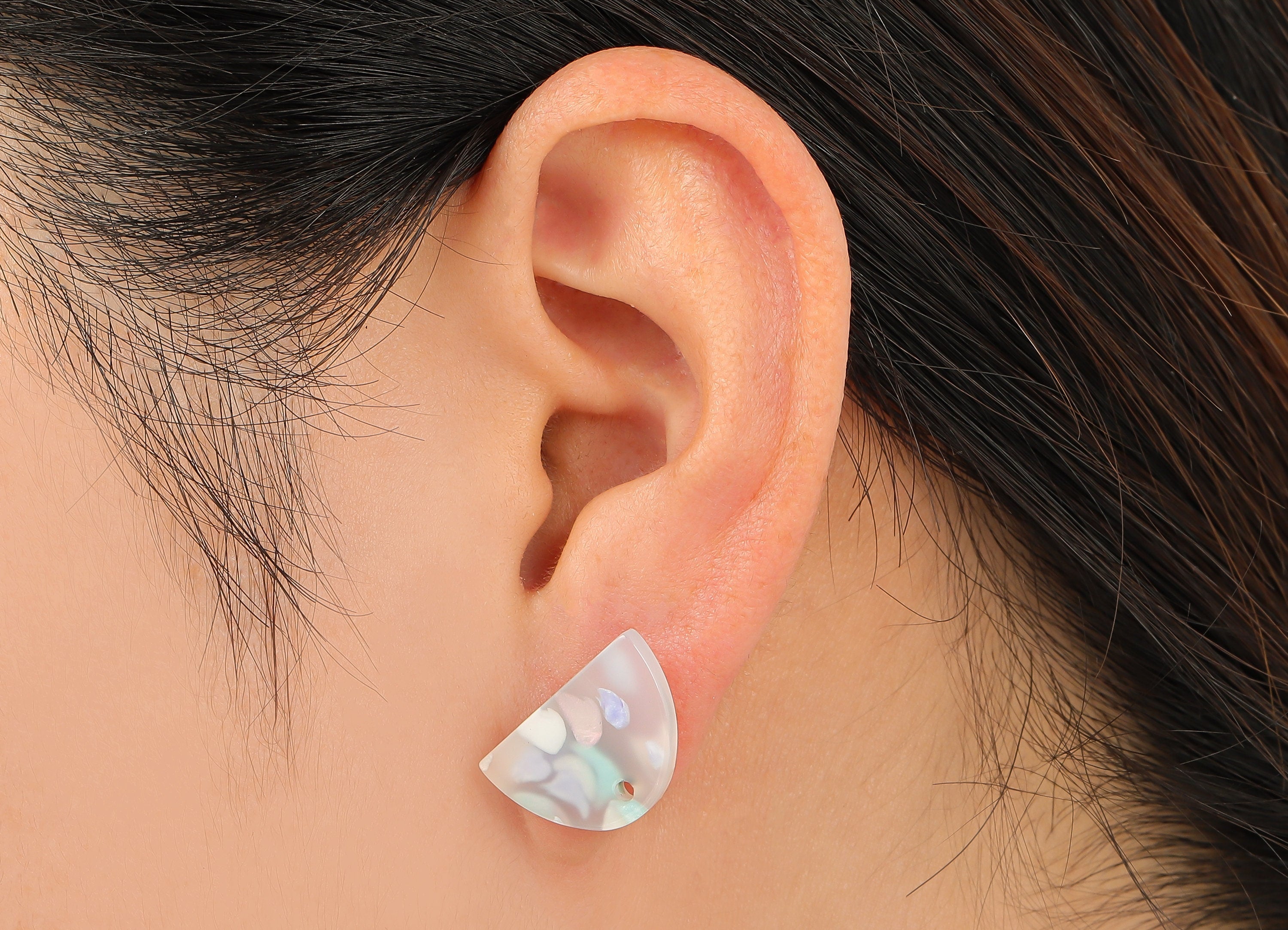 Acrylic Semicircle Stud Earring - Half Moon Earring Post With Hole - 316 Stainless Steel - Color Code: A843 - 18.3x12.3x2.56mm - AC2558-A843 - DOMEDBAZAAR