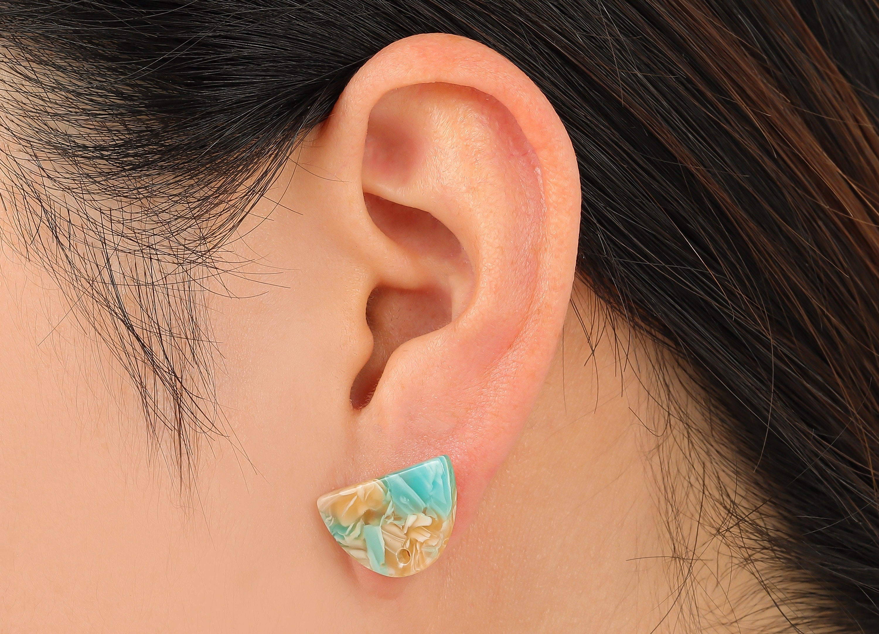 Acetate Semicircle Stud Earring - Half Moon Earring Post With Hole - 316 Stainless Steel - Color Code: A846 - 18.27x12.3x2.6mm - AC2558-A846 - DOMEDBAZAAR