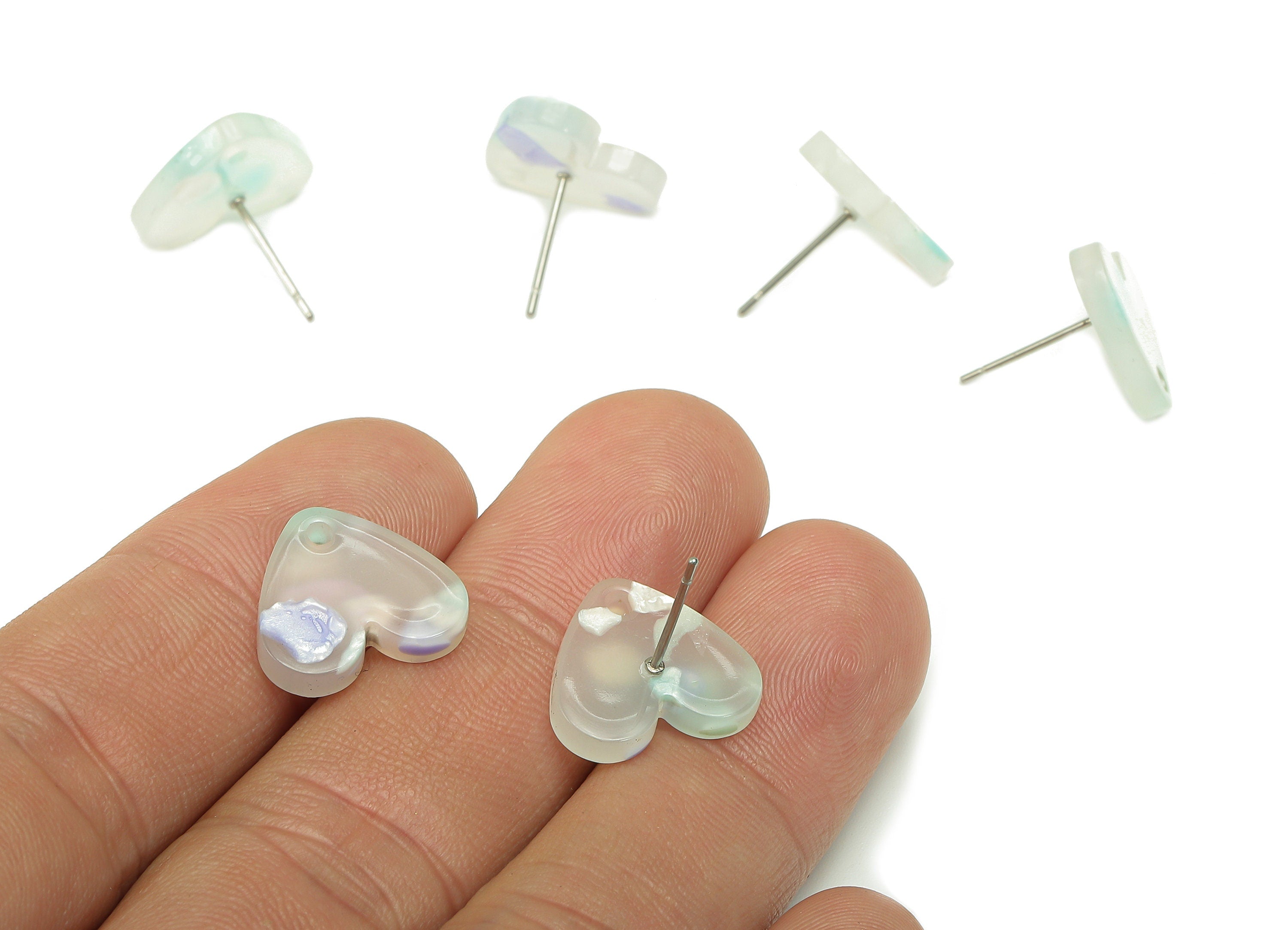 Acrylic Heart Stud Earring - Heart Earring Post With Hole - 316 Stainless Steel Stud - Color Code: A843 - 15.03x13.48x2.56mm - AC2559-A843 - DOMEDBAZAAR