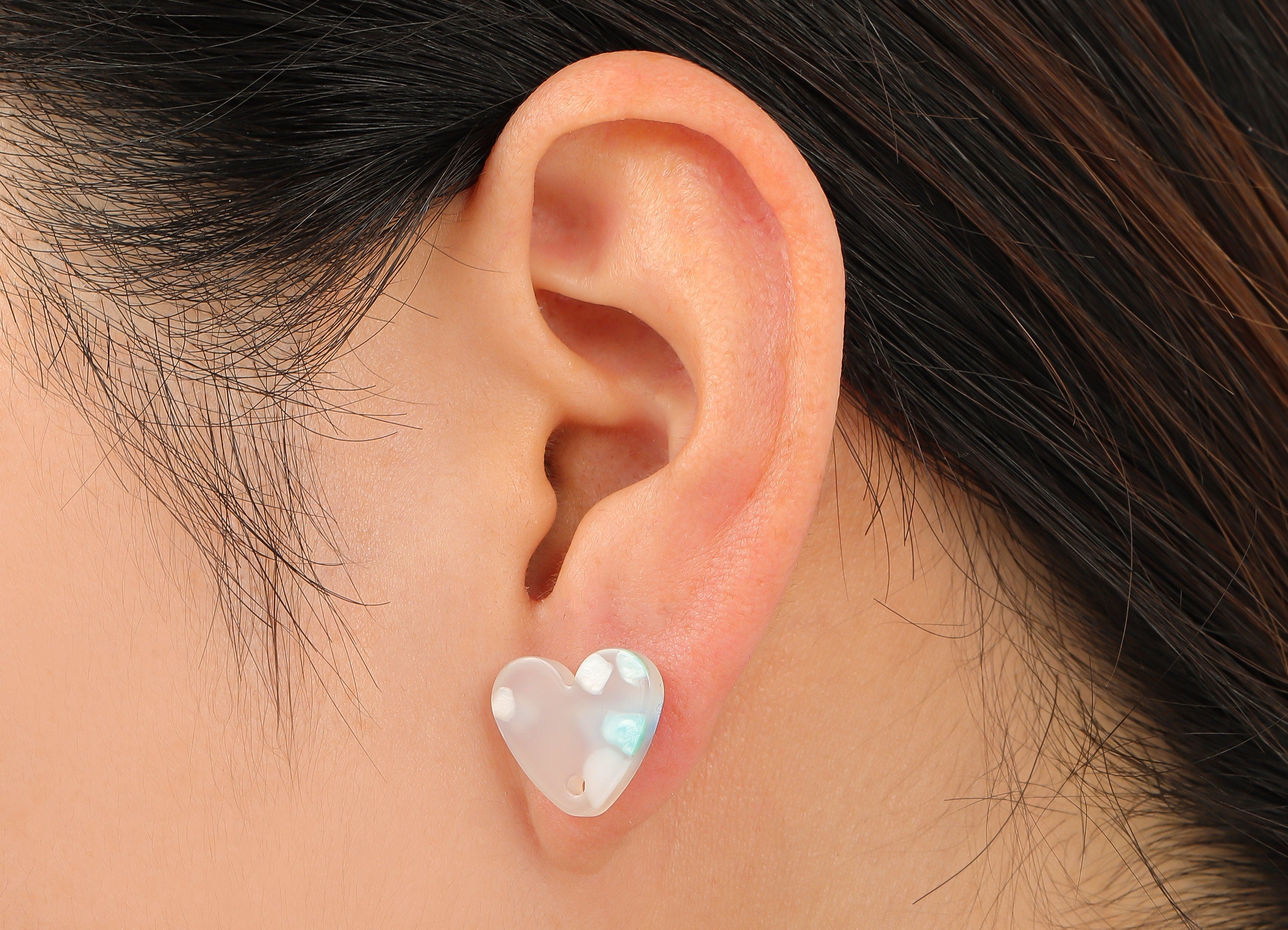 Acrylic Heart Stud Earring - Heart Earring Post With Hole - 316 Stainless Steel Stud - Color Code: A843 - 15.03x13.48x2.56mm - AC2559-A843 - DOMEDBAZAAR