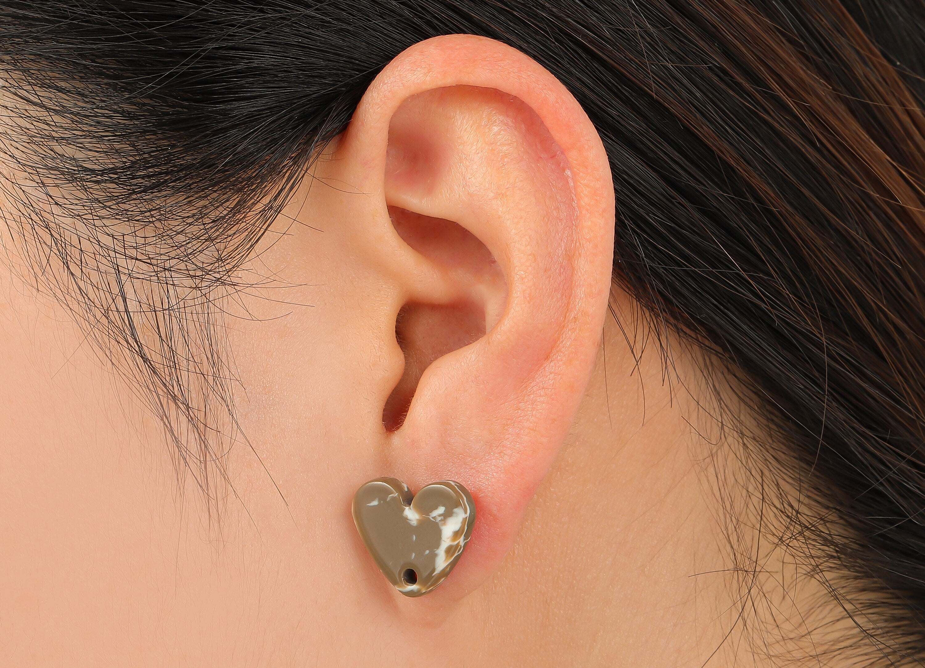 Acetate Heart Stud Earring - Heart Earring Post With Hole - 316 Stainless Steel Stud - Color Code: A844 - 15.03x13.47x2.74mm - AC2559-A844 - DOMEDBAZAAR