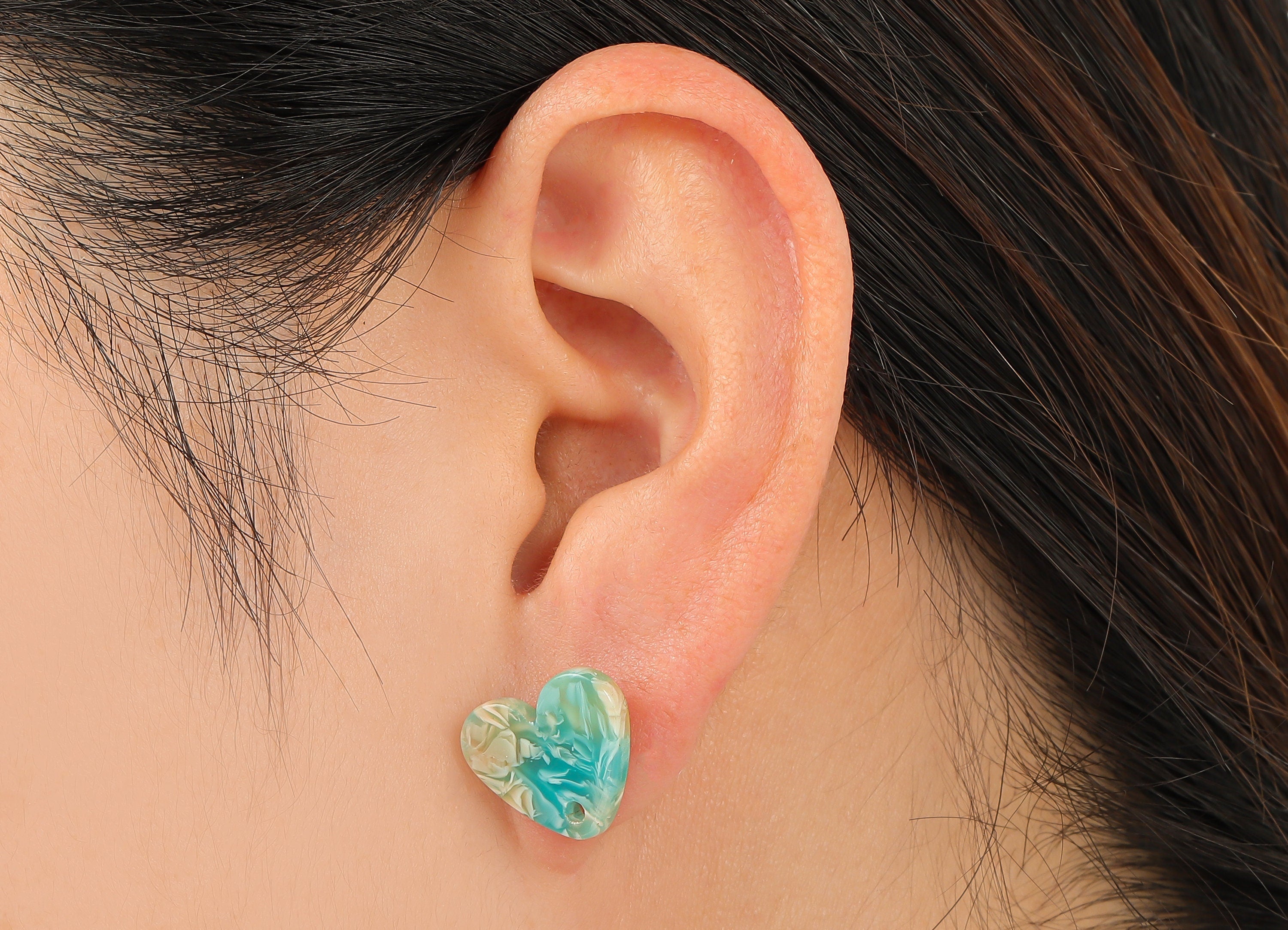Acetate Heart Stud Earring - Heart Earring Post With Hole - 316 Stainless Steel Stud - Color Code: A846 - 15.04x13.43x2.57mm - AC2559-A846 - DOMEDBAZAAR