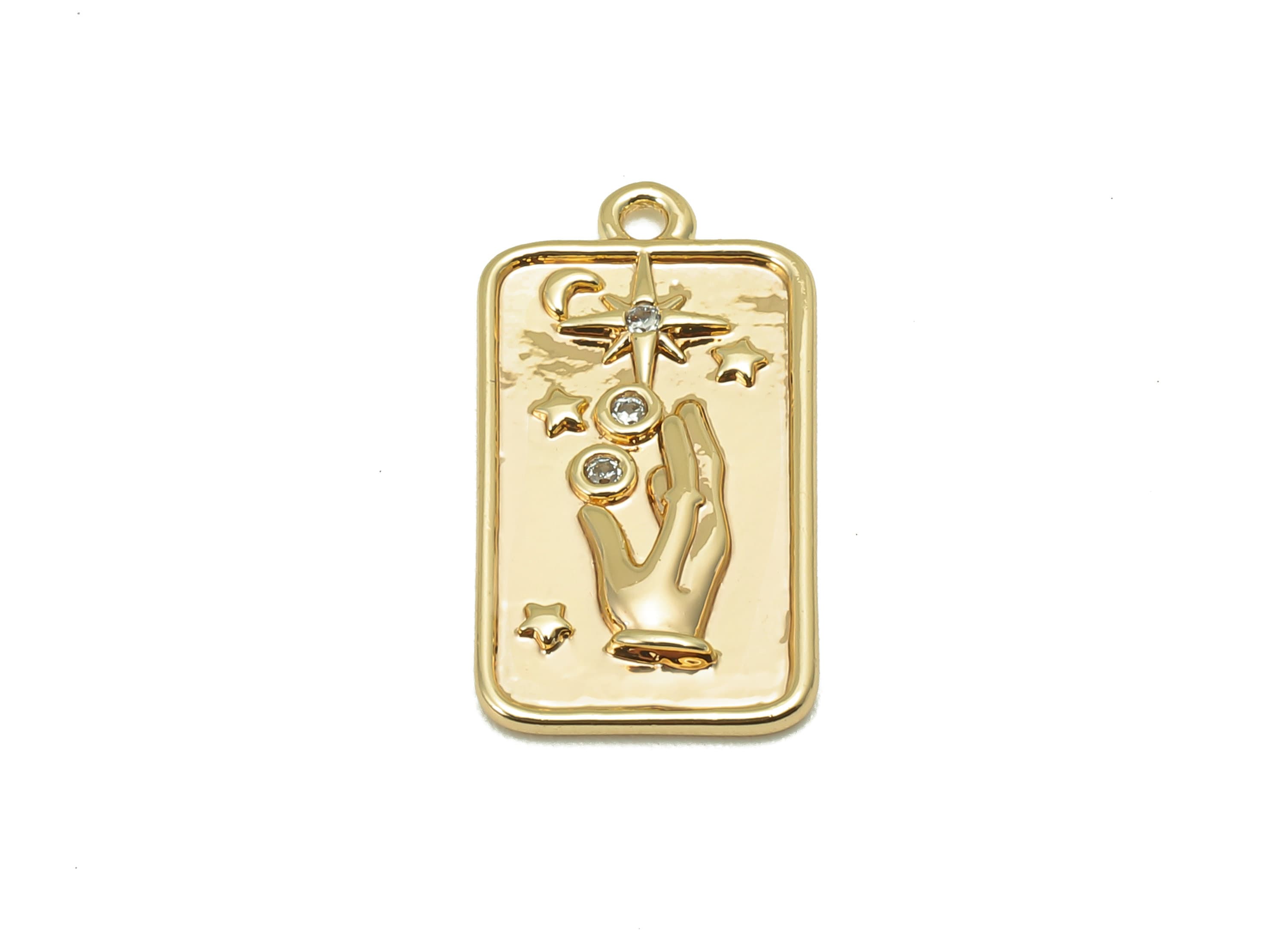 Brass CZ Hand Rectangle Charm - Cubic Zirconia Star Rectangle Earring - Pendant With Loop - 18K Real Gold Plating - 18.9x10x1.2mm - RGP5805 - DOMEDBAZAAR