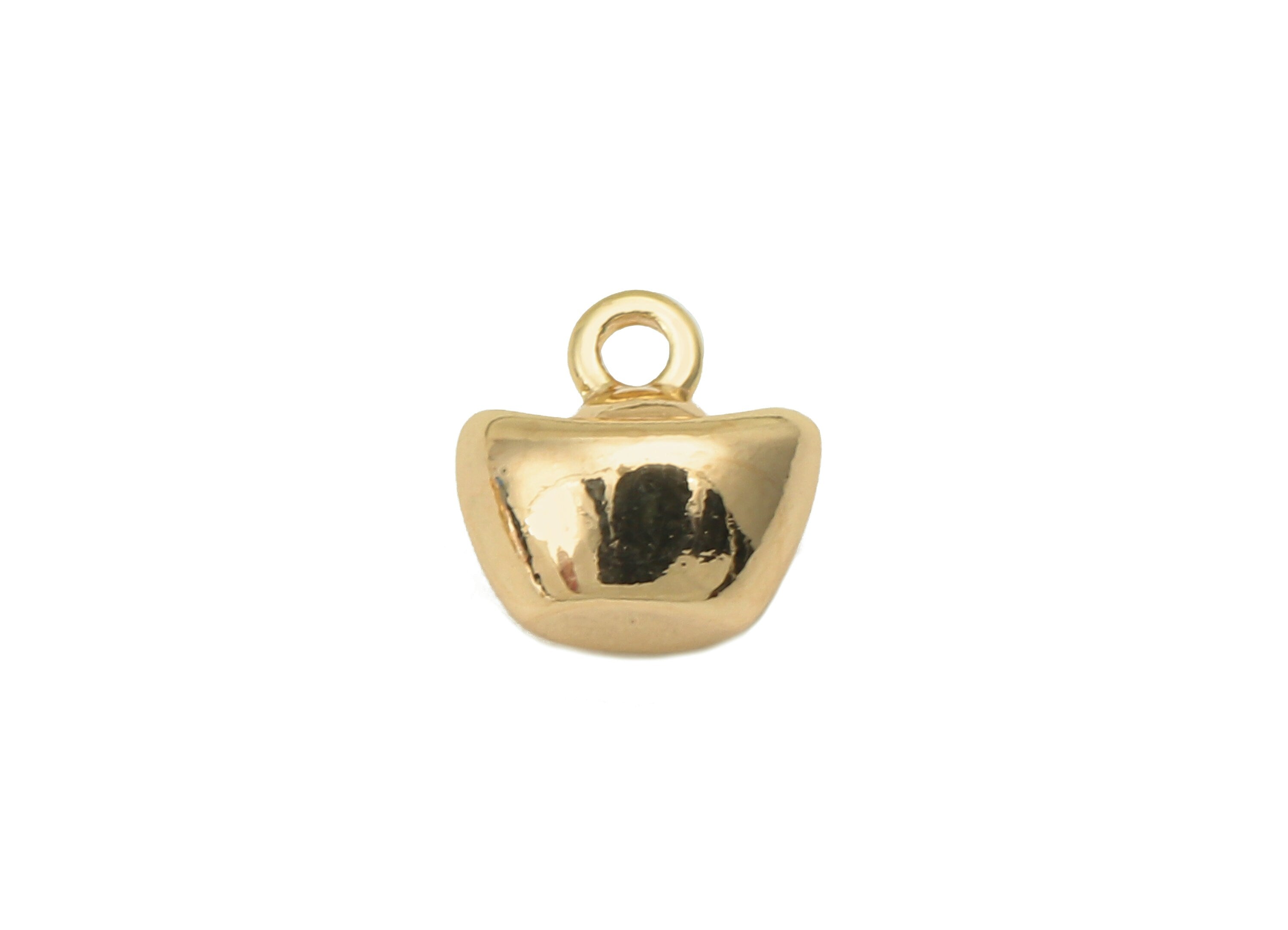 Brass Yuan Bao Earring Charm - Tiny Ingot Bracelet Charm - Necklace Pendant With Loop - 18K Real Gold Plating - 7.5x7.5x5.2mm - RGP5809 - DOMEDBAZAAR