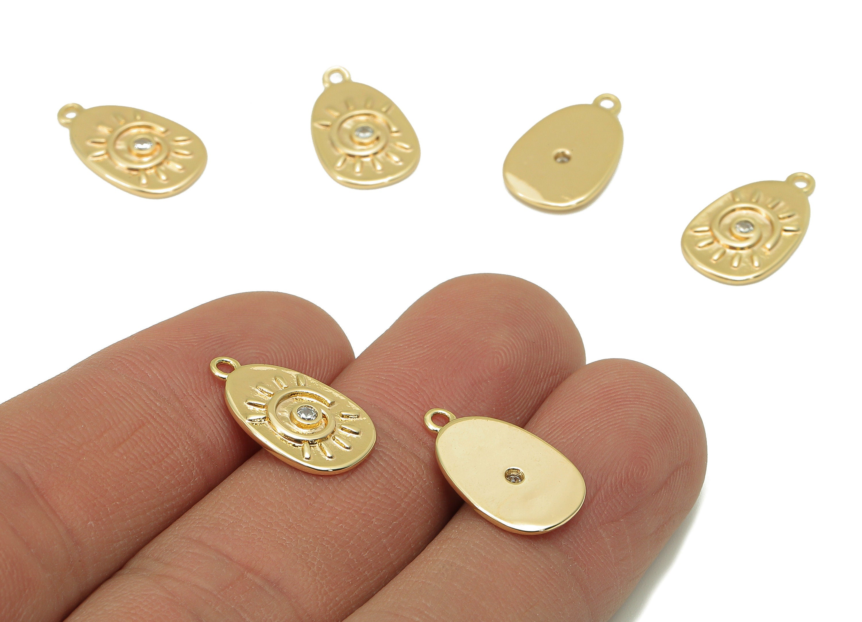 Brass CZ Sun Oval Earring - Cubic Zirconia Spiral Earring Charm - Eye Pendant With Loop - 18K Real Gold Plating - 16.5x10x1.6mm - RGP5803 - DOMEDBAZAAR