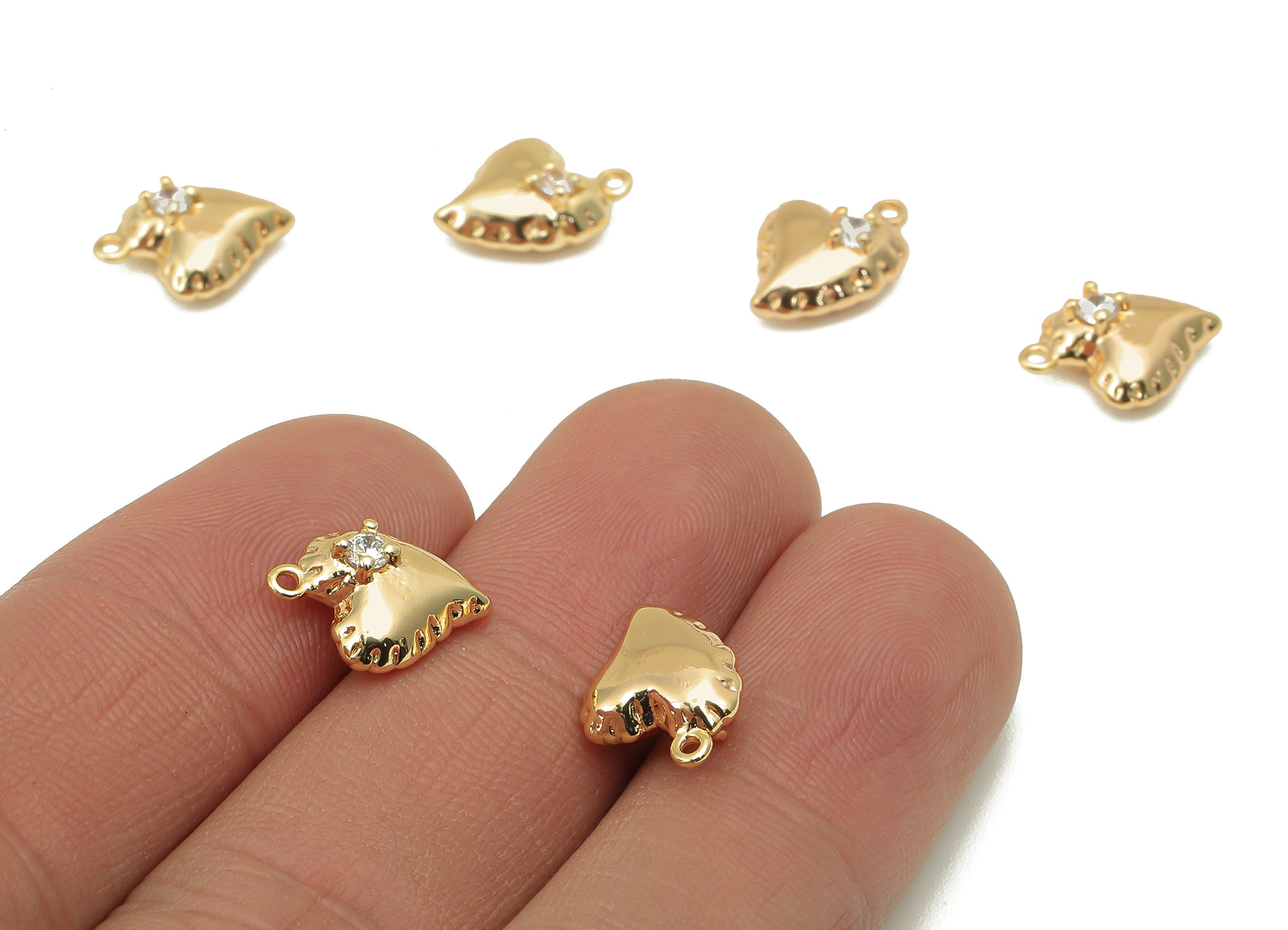 Brass CZ Mini Heart Earring - Cubic Zirconia Tiny Balloon Heart Charms - Pendant With Loop - 18K Real Gold Plating - 12.8x9.5x5.4mm -RGP5810 - DOMEDBAZAAR