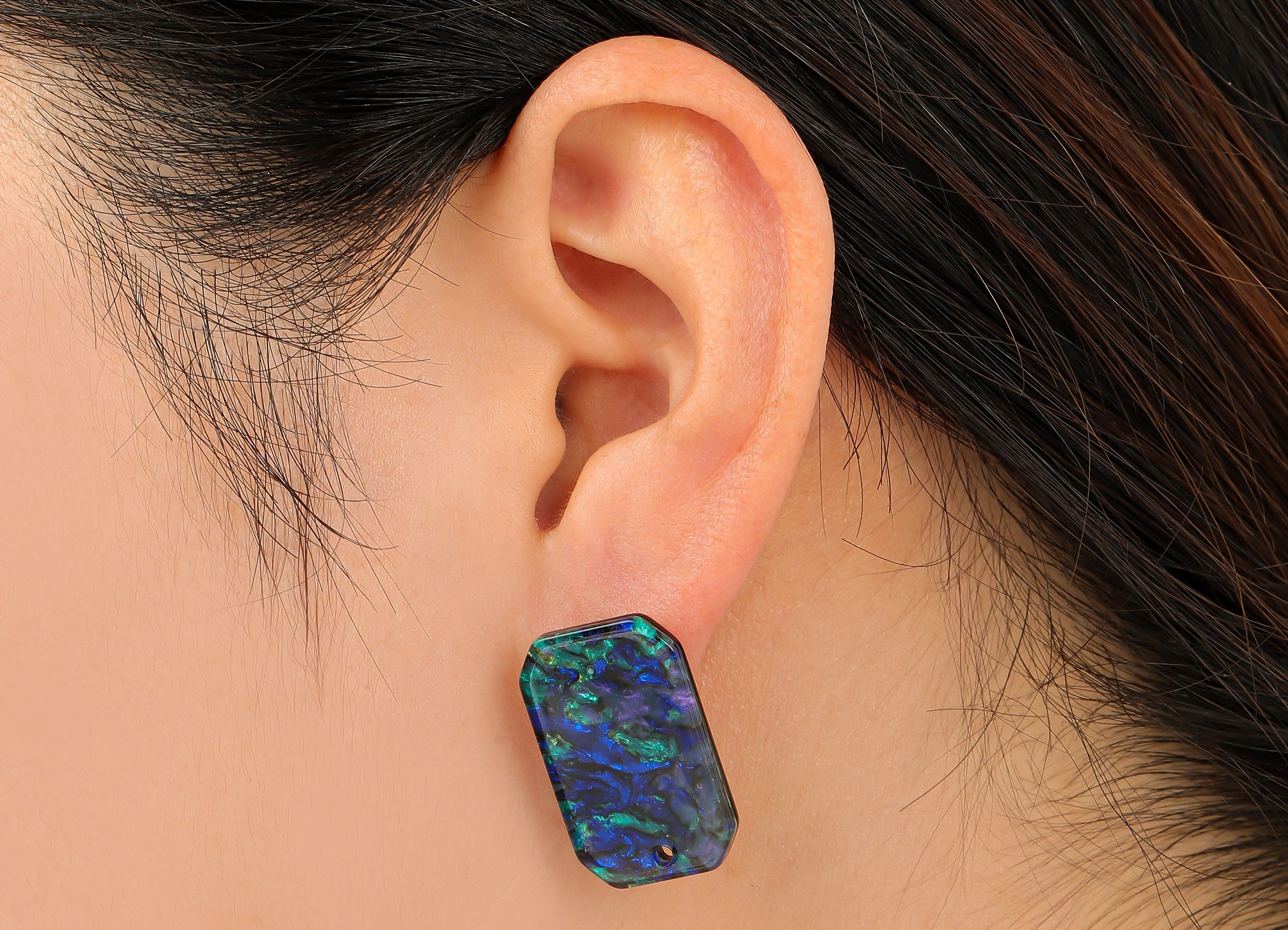 Acrylic Rectangle Stud Earring - Abalone Color Earring Post With Hole - 316 Stainless Steel - Color Code: A849 - 24.7x15.7x2mm - AC2561-A849 - DOMEDBAZAAR