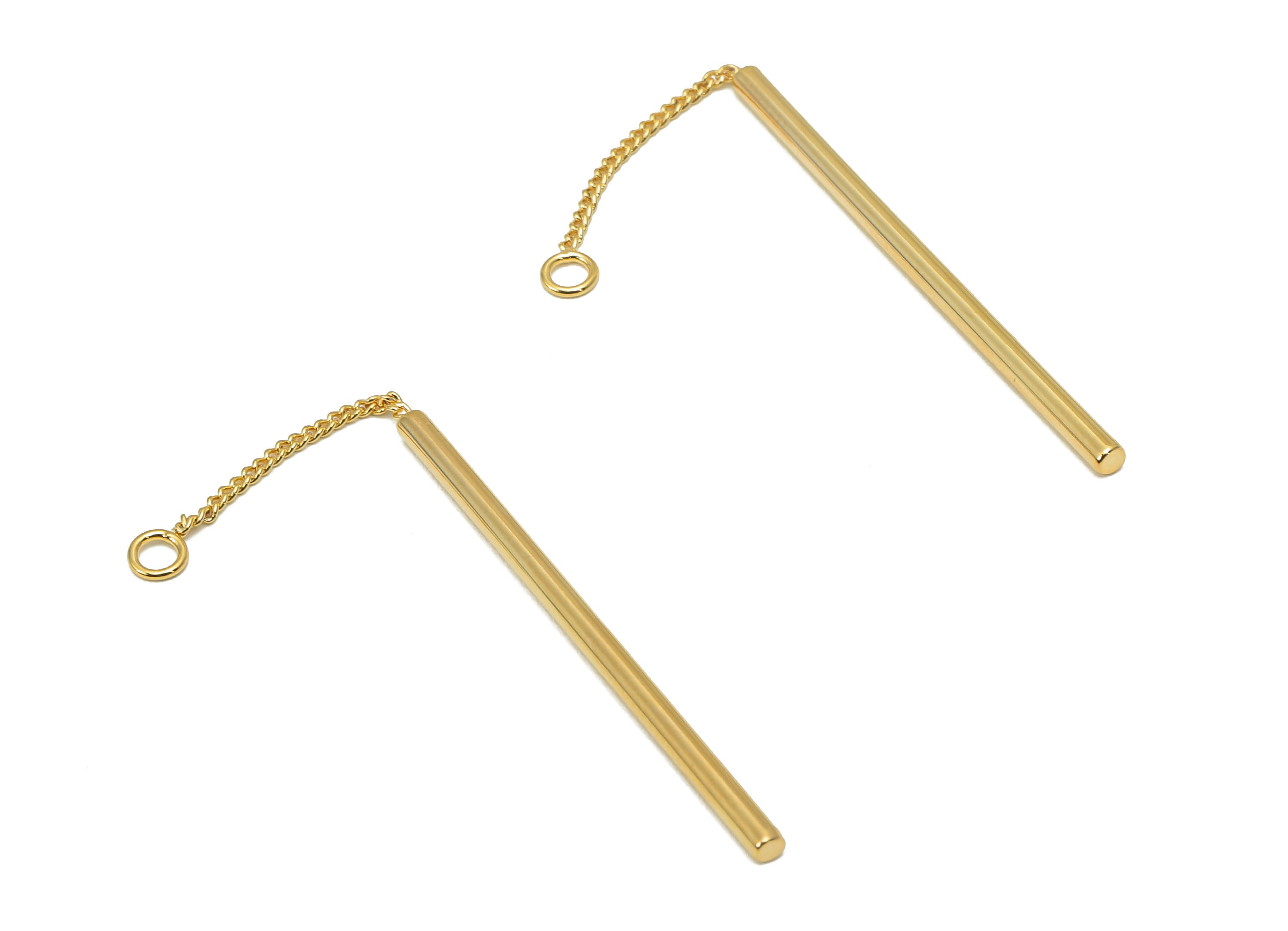 Brass Curb Chain Earring Charm - Cyclinder Stick Earring - Long Bar Pendant With Loop - 18K Real Gold Plating - 62.8x2.1x2.1mm - RGP5811 - DOMEDBAZAAR