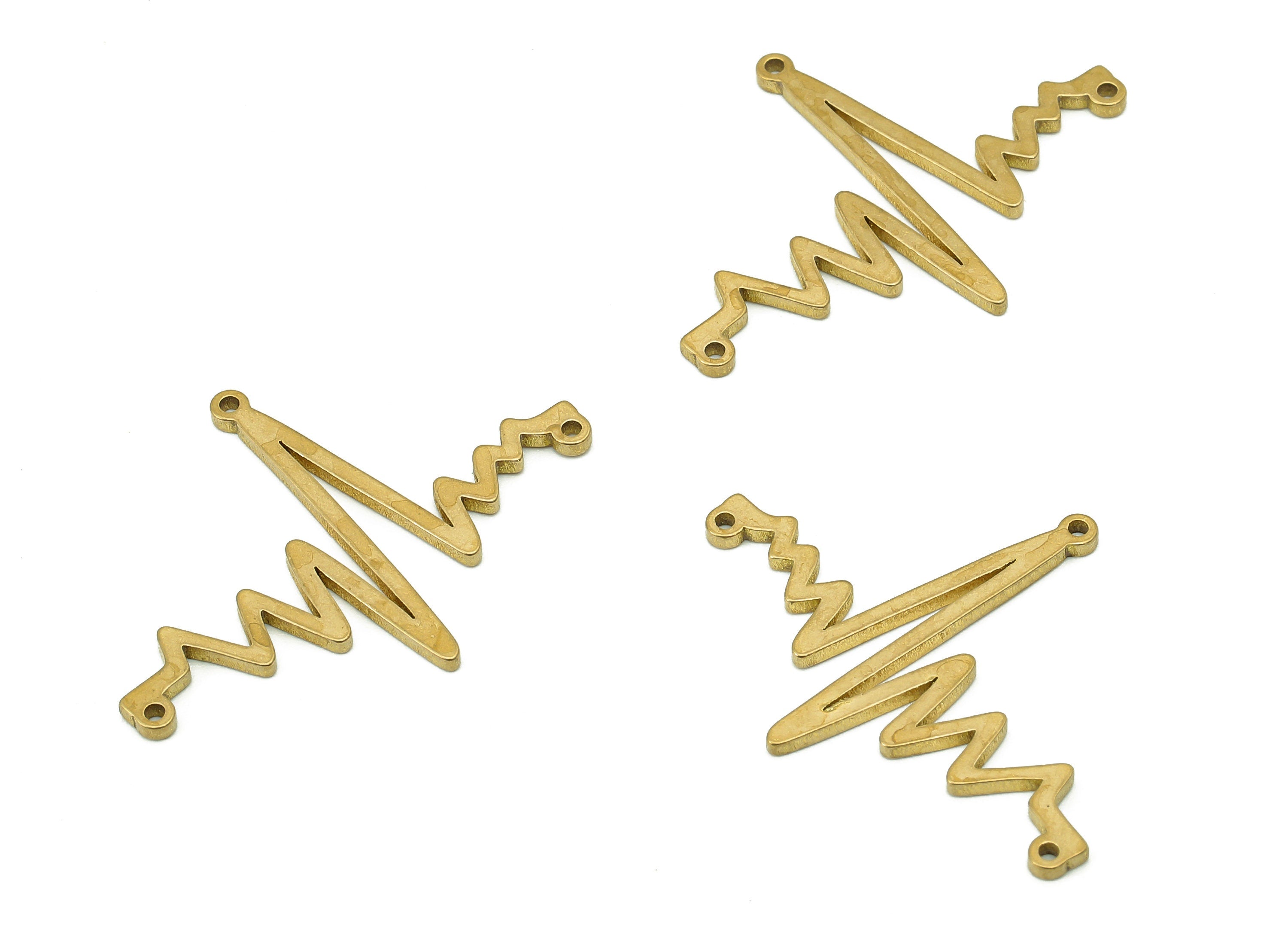 Brass Electrocardiogram Earring Connector - Raw Brass Heart Rate Earring - Pendant With 2 Loops - Necklace Charm - 30.3x22.4x1.2mm - PP8183 - DOMEDBAZAAR