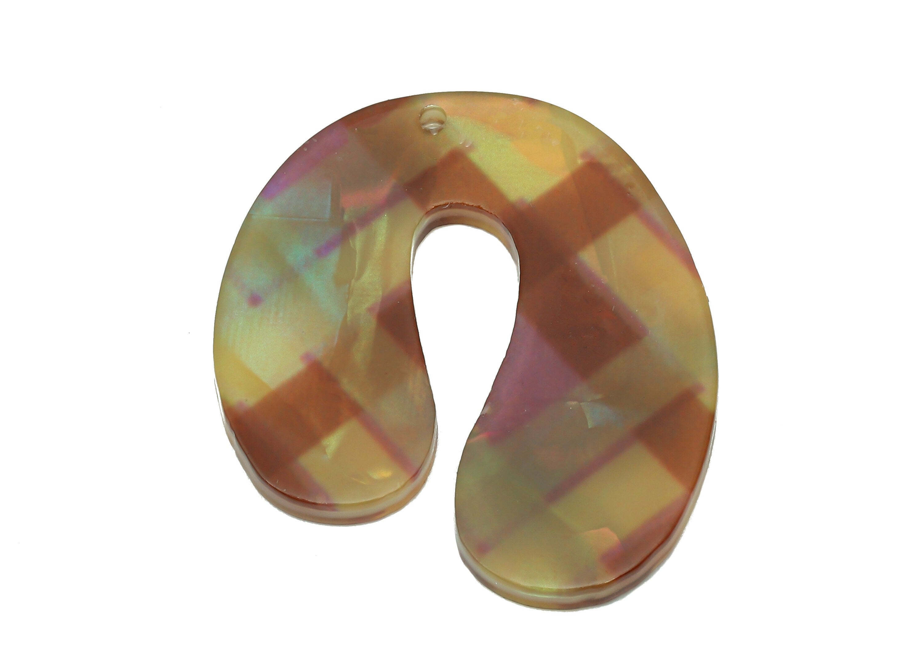 PVC U Checkered Print Earring Charm - PVC U Pendant With Hole - Earring Findings - Color Code: A861 - 32.23x28.88x2.55mm - AC2537-A861 - DOMEDBAZAAR