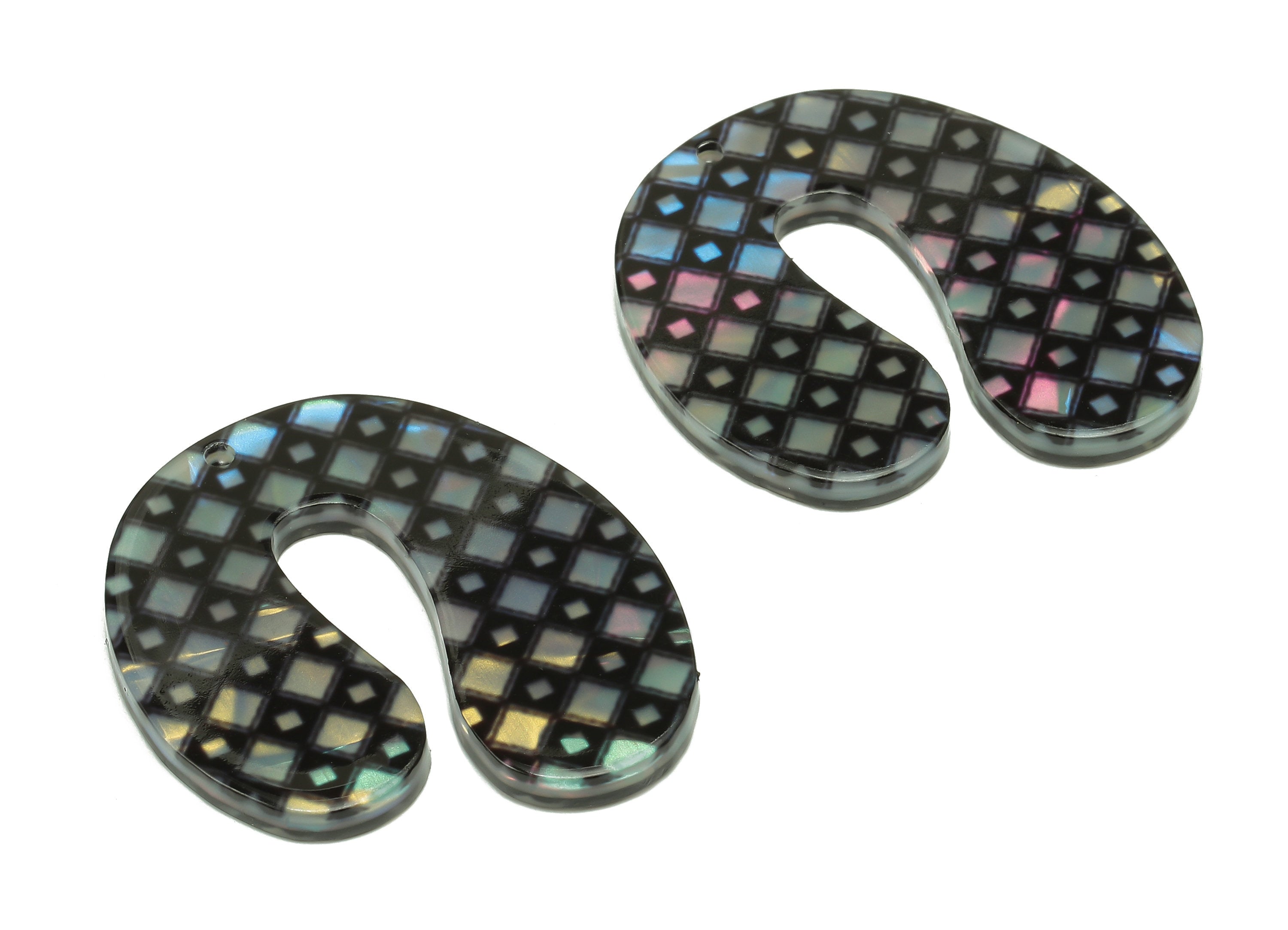 PVC U Black Rhombus Earring Charm - PVC U Diamond Pendant With Hole - Earring Findings - Color Code: A863 - 32.8x28.7x2.4mm - AC2537-A863 - DOMEDBAZAAR