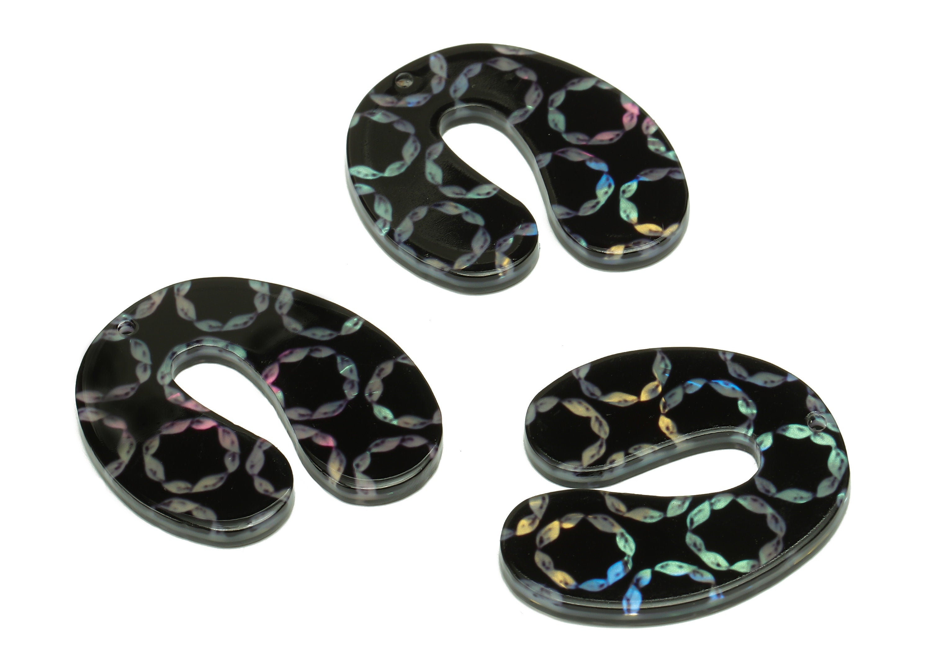 PVC Black U Earring Charm - PVC U Circle Print Pendant With Hole - Earring Findings - Color Code: A864 - 32.86x28.64x2.5mm - AC2537-A864 - DOMEDBAZAAR
