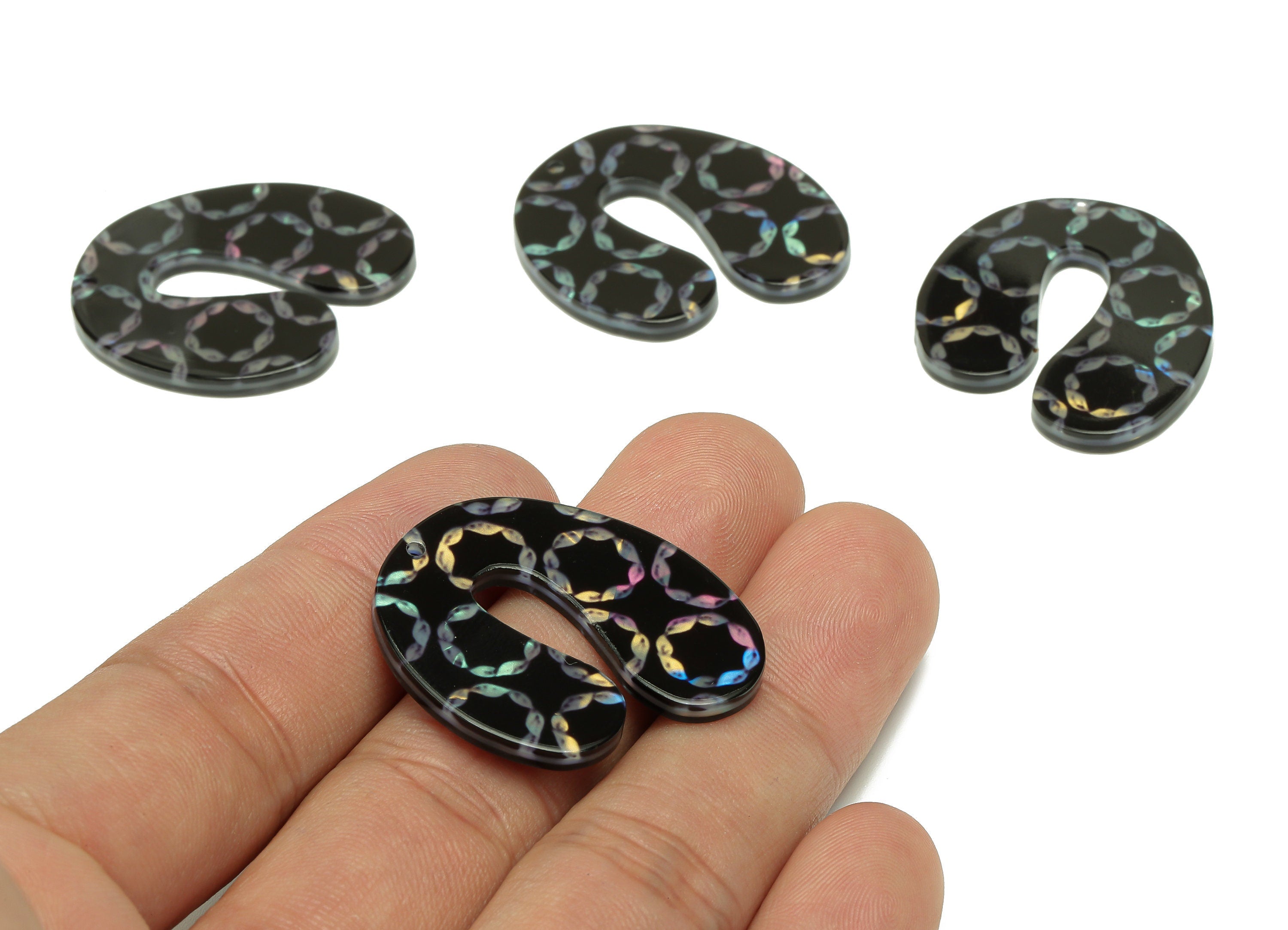 PVC Black U Earring Charm - PVC U Circle Print Pendant With Hole - Earring Findings - Color Code: A864 - 32.86x28.64x2.5mm - AC2537-A864 - DOMEDBAZAAR