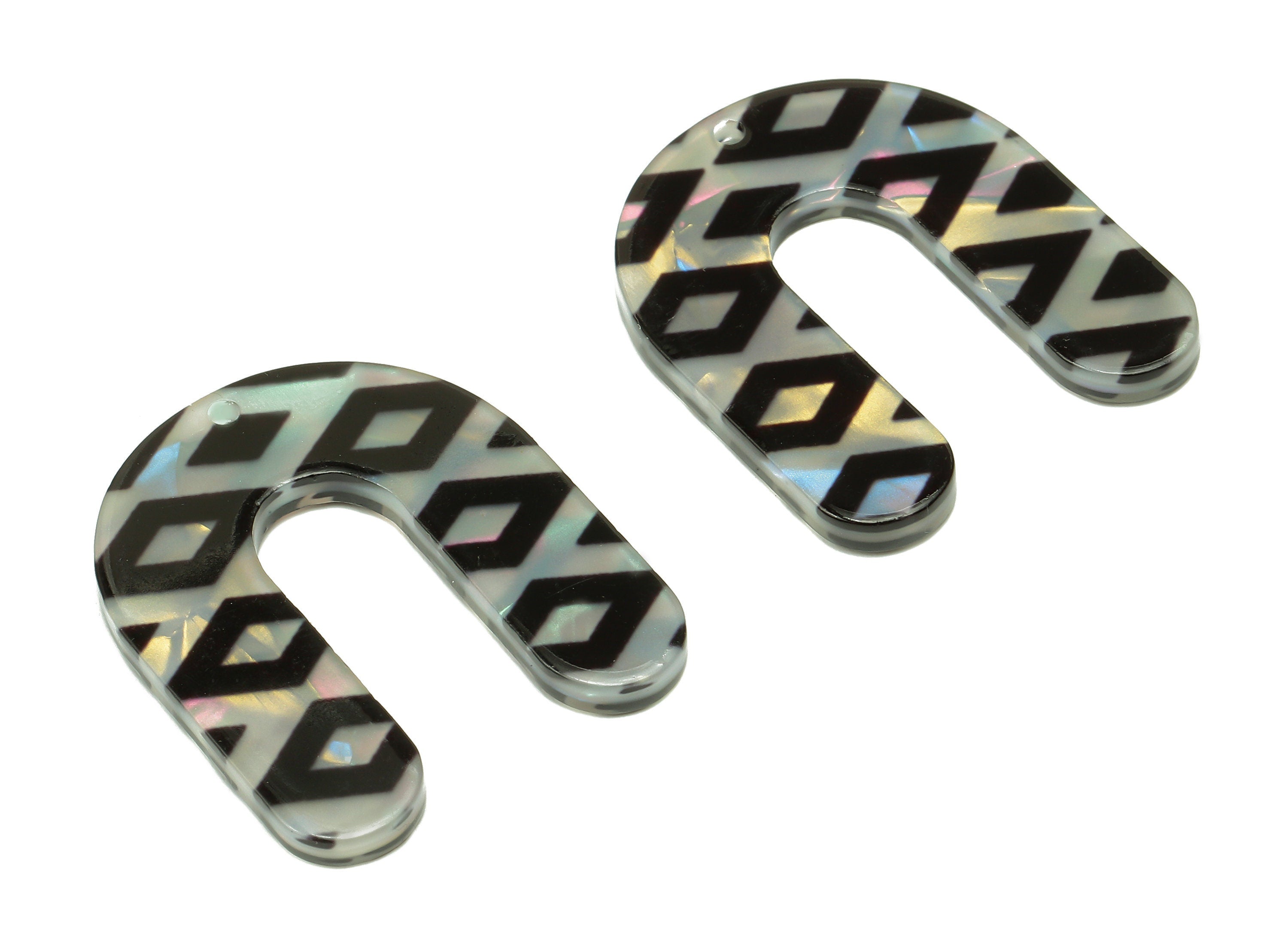 PVC U Black Rhombus Earring Charm - PVC Diamond U Pendant With Hole - Earring Finding - Color Code: A865 - 30.2x24.9x2.4mm - AC2538-A865 - DOMEDBAZAAR