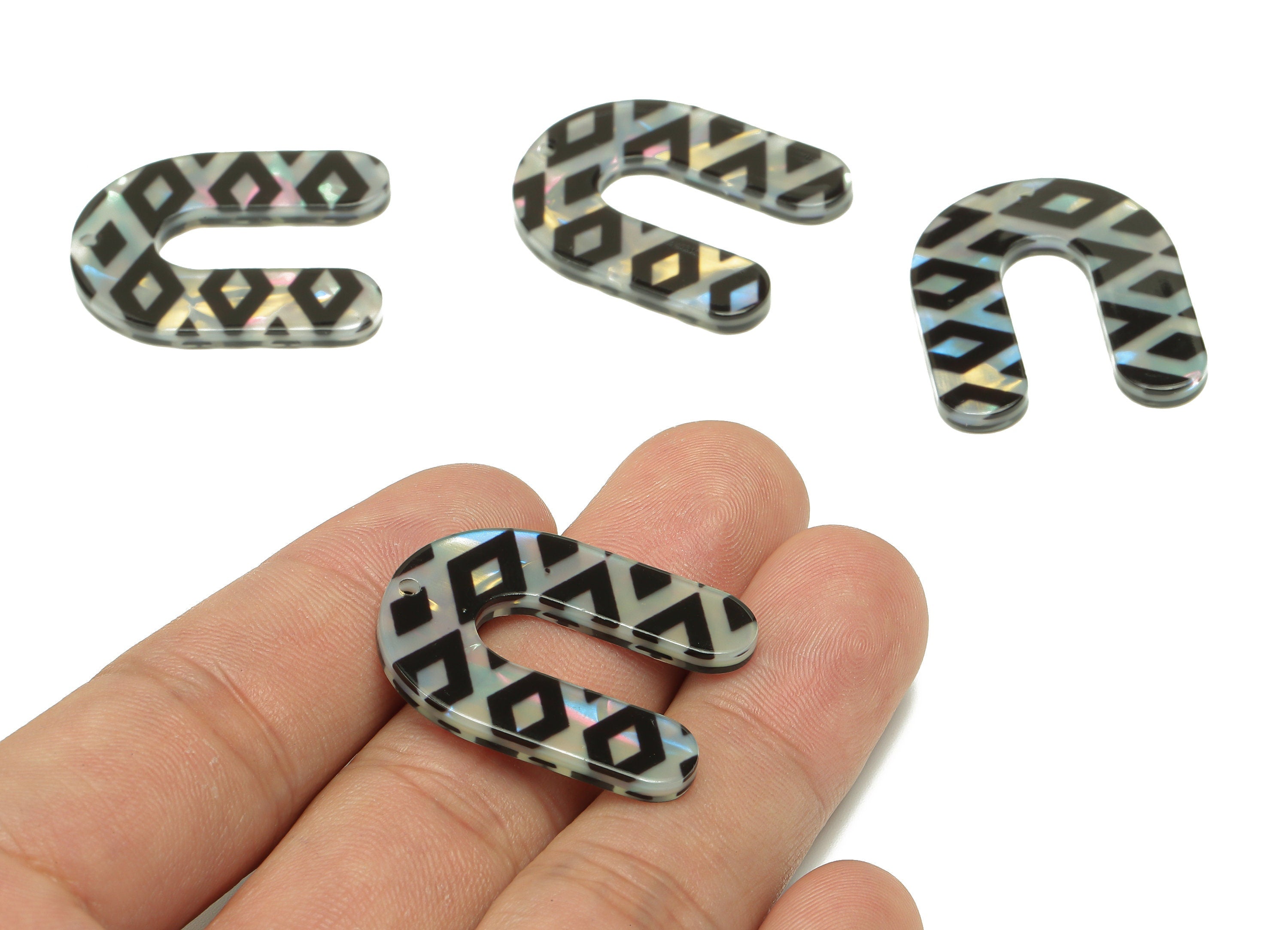 PVC U Black Rhombus Earring Charm - PVC Diamond U Pendant With Hole - Earring Finding - Color Code: A865 - 30.2x24.9x2.4mm - AC2538-A865 - DOMEDBAZAAR