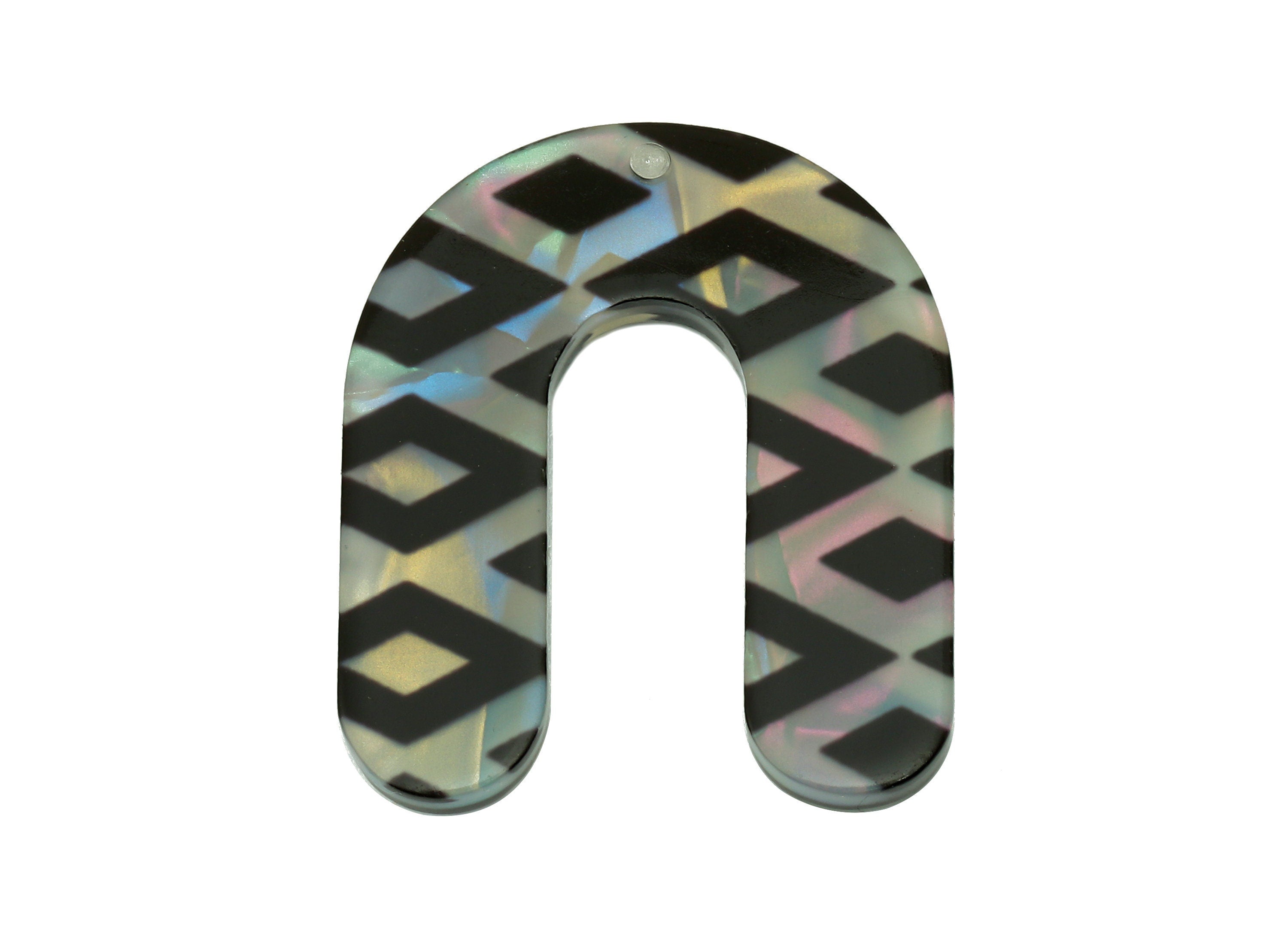 PVC U Black Rhombus Earring Charm - PVC Diamond U Pendant With Hole - Earring Finding - Color Code: A865 - 30.2x24.9x2.4mm - AC2538-A865 - DOMEDBAZAAR