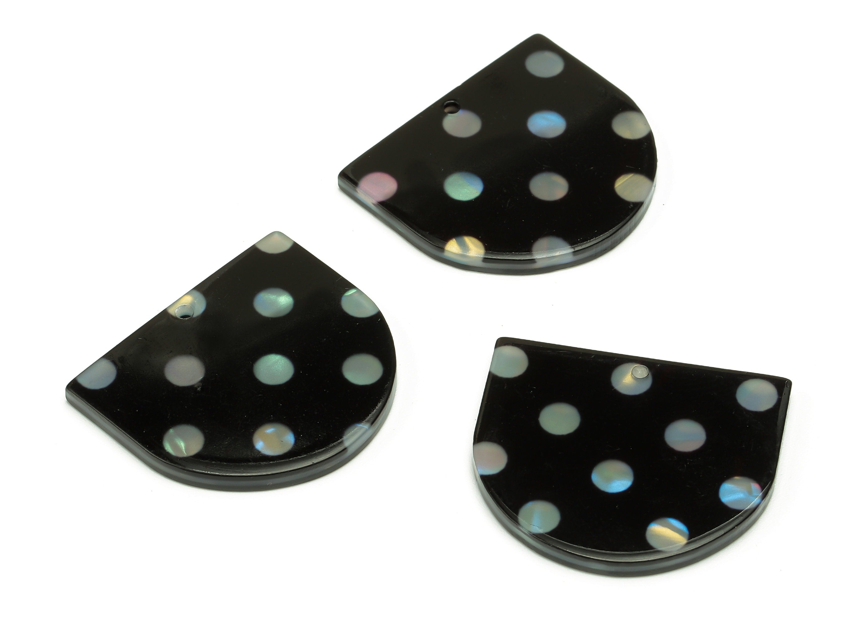 PVC Black Domed Earring Charm - Domed Polka Dot Pendant With Hole - Earring Findings - Color Code: A869 - 24.8x28.4x2.4mm - AC2542-A869 - DOMEDBAZAAR