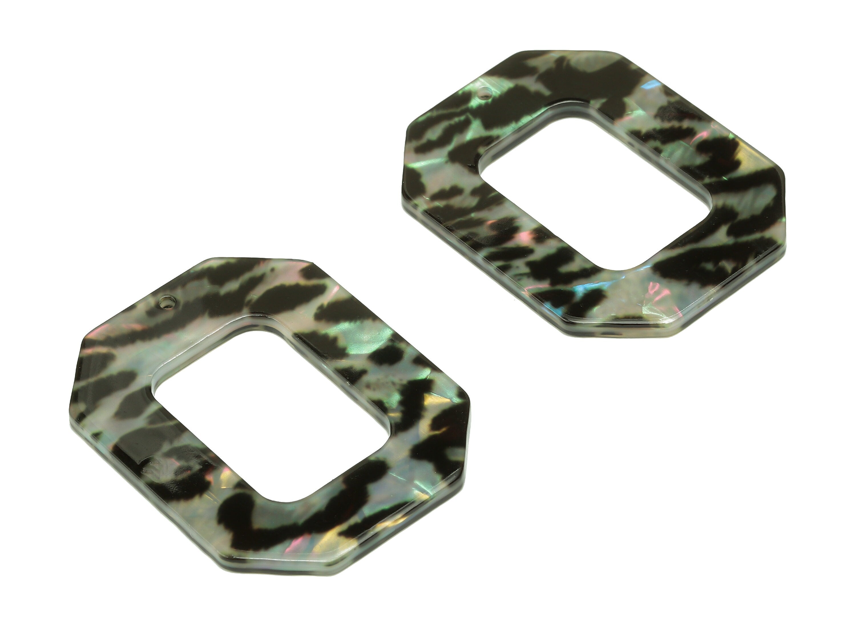 PVC Black Rectangle Earring Charm - Tortoise Shell Hollow Rectangle Pendant - Charm With Hole - Color Code: A874 - 45x35x2.4mm - AC2545-A874 - DOMEDBAZAAR