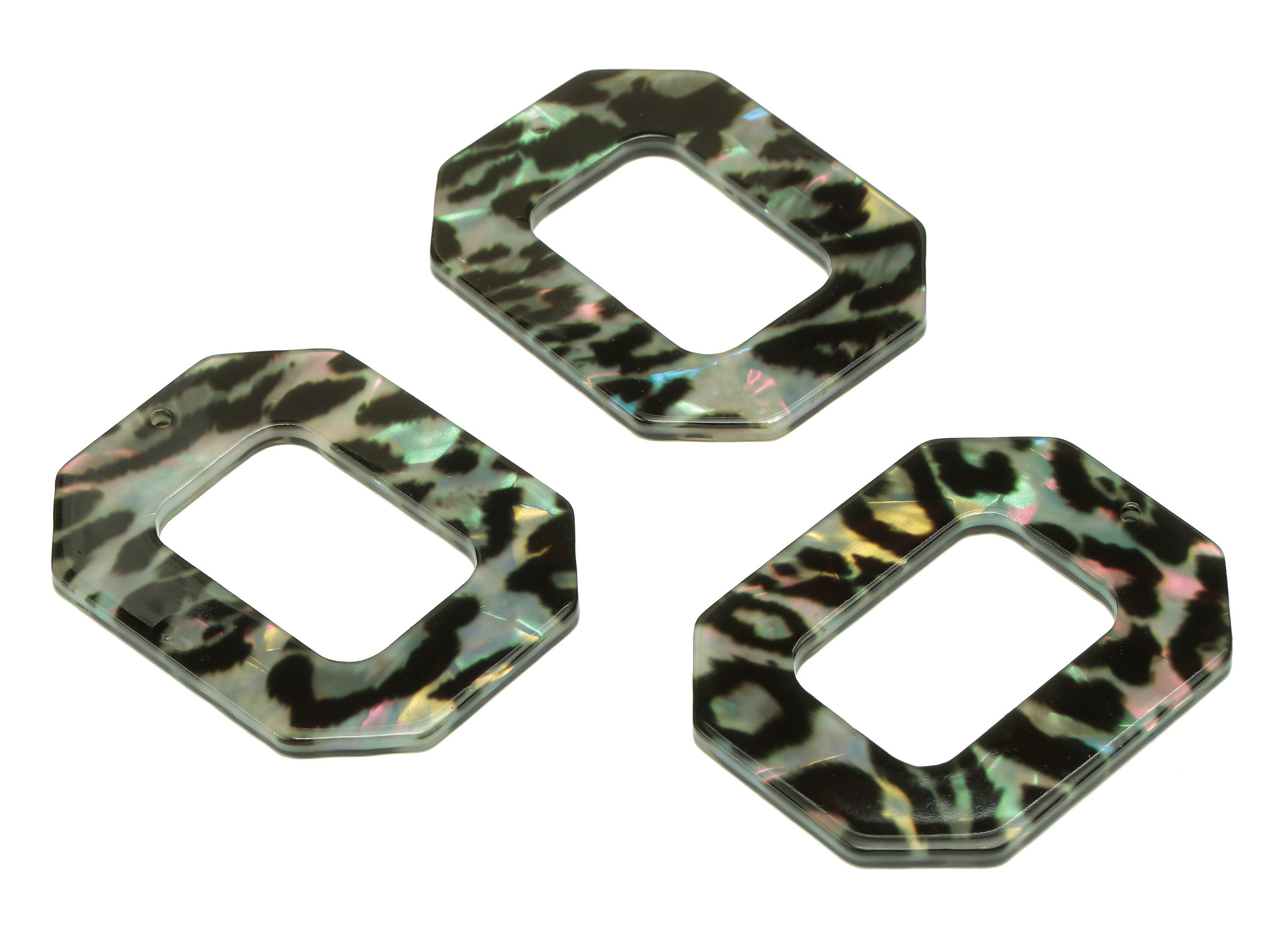 PVC Black Rectangle Earring Charm - Tortoise Shell Hollow Rectangle Pendant - Charm With Hole - Color Code: A874 - 45x35x2.4mm - AC2545-A874 - DOMEDBAZAAR