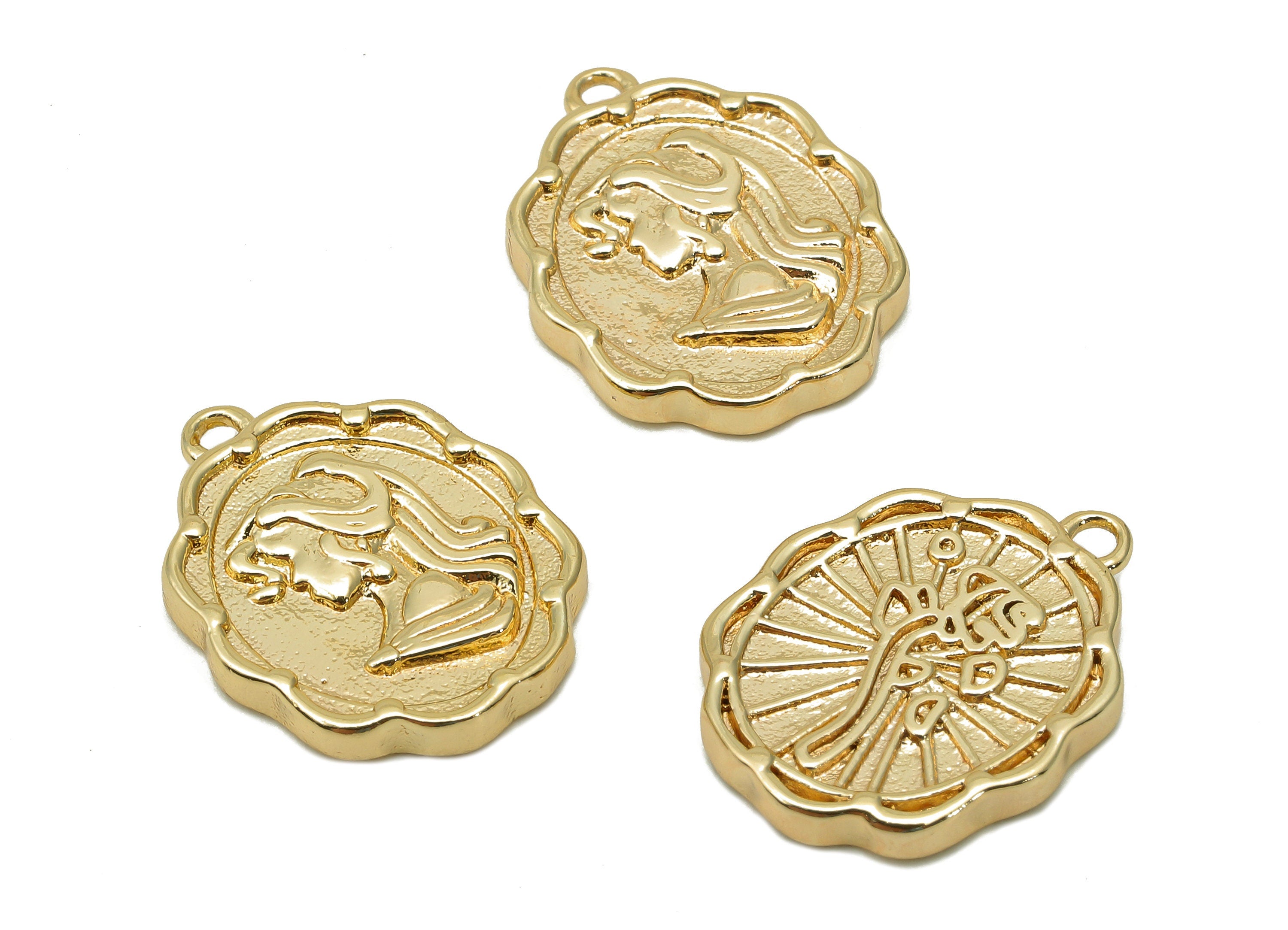 Brass Relief Portrait Oval Earring - Gold Girl Textured Rose Charm - Pendant With Loop - 18K Real Gold Plating - 17.8x13.9x2.2mm - RGP5672 - DOMEDBAZAAR