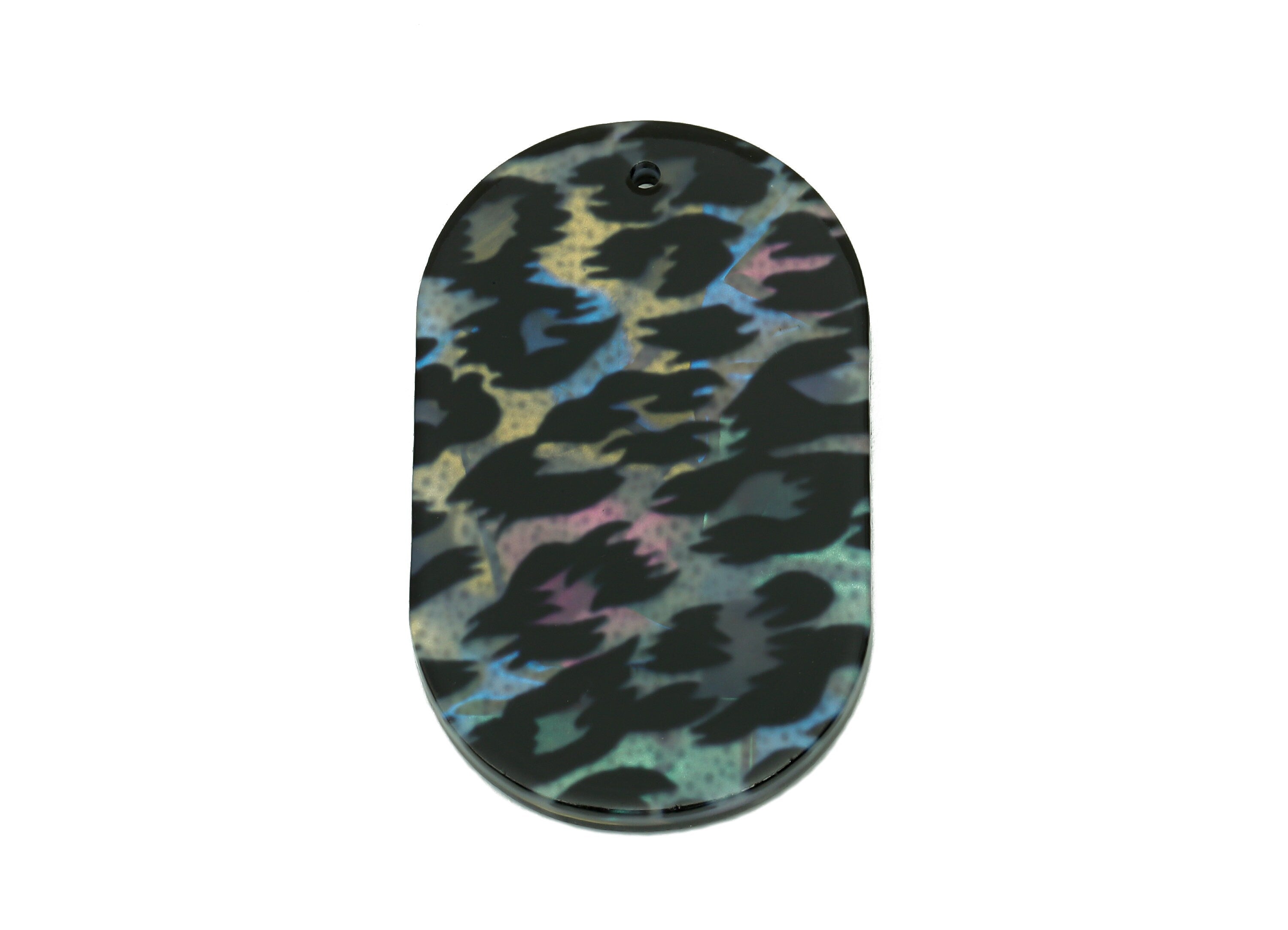 PVC Black Oval Earring Charm - Tortoise Shell Oval Pendant With Hole - Earring Findings - Color Code: A877 - 39.8x23.6x2.67mm - AC2547-A877 - DOMEDBAZAAR