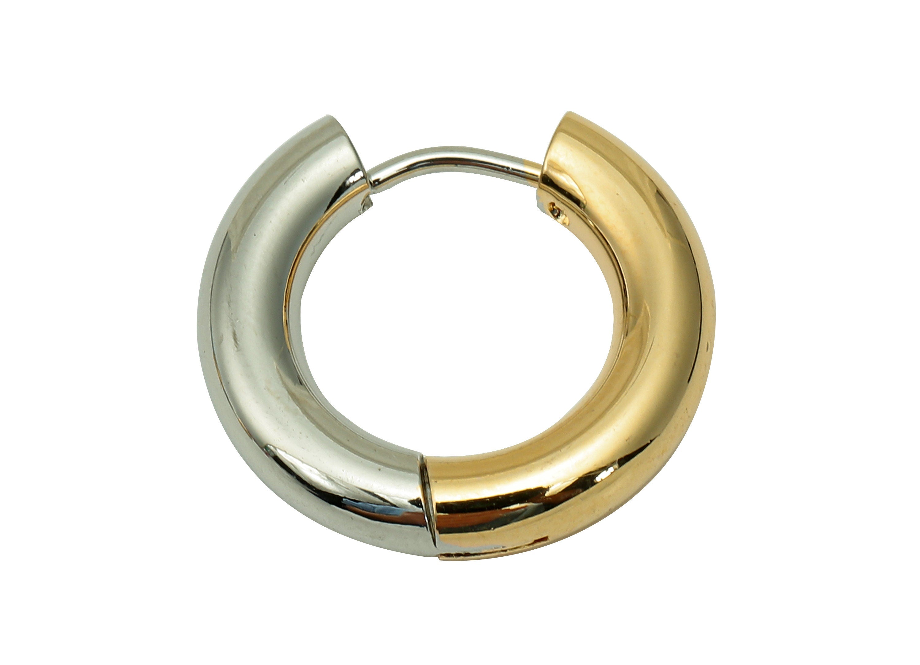 Brass Thick Huggie Hoop Clasp - Round Huggies Earring - Stainless Steel Stud - 18K Real Gold & White Gold Plating - 20.8x18.8x4mm-RGP5676-20 - DOMEDBAZAAR