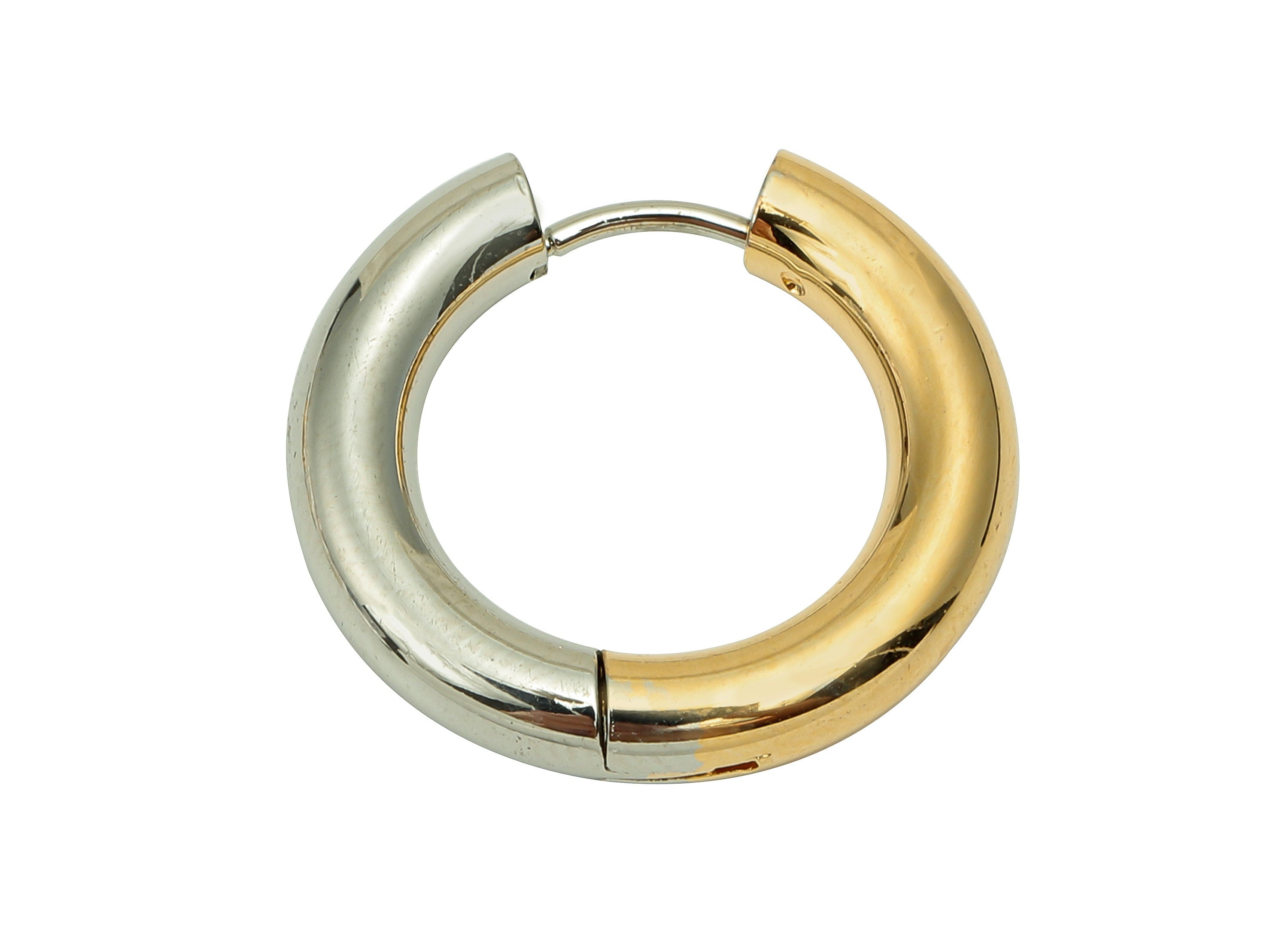 Brass Thick Huggie Hoop Clasp - Round Huggies Earring - Stainless Steel Stud - 18K Real Gold & White Gold Plating - 23x21.3x4mm - RGP5676-22 - DOMEDBAZAAR