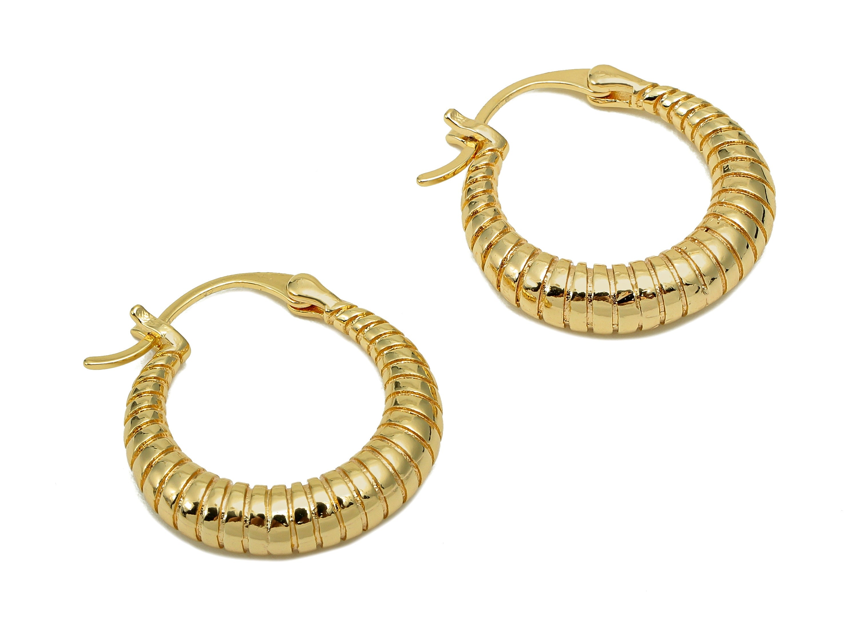 Brass Twisted Hoop Studs Earrings - Gold Textured Thick Circle Hoop - Round Earring Clasp - 18K Real Gold Plating - 24x22x5.1mm - RGP5679 - DOMEDBAZAAR