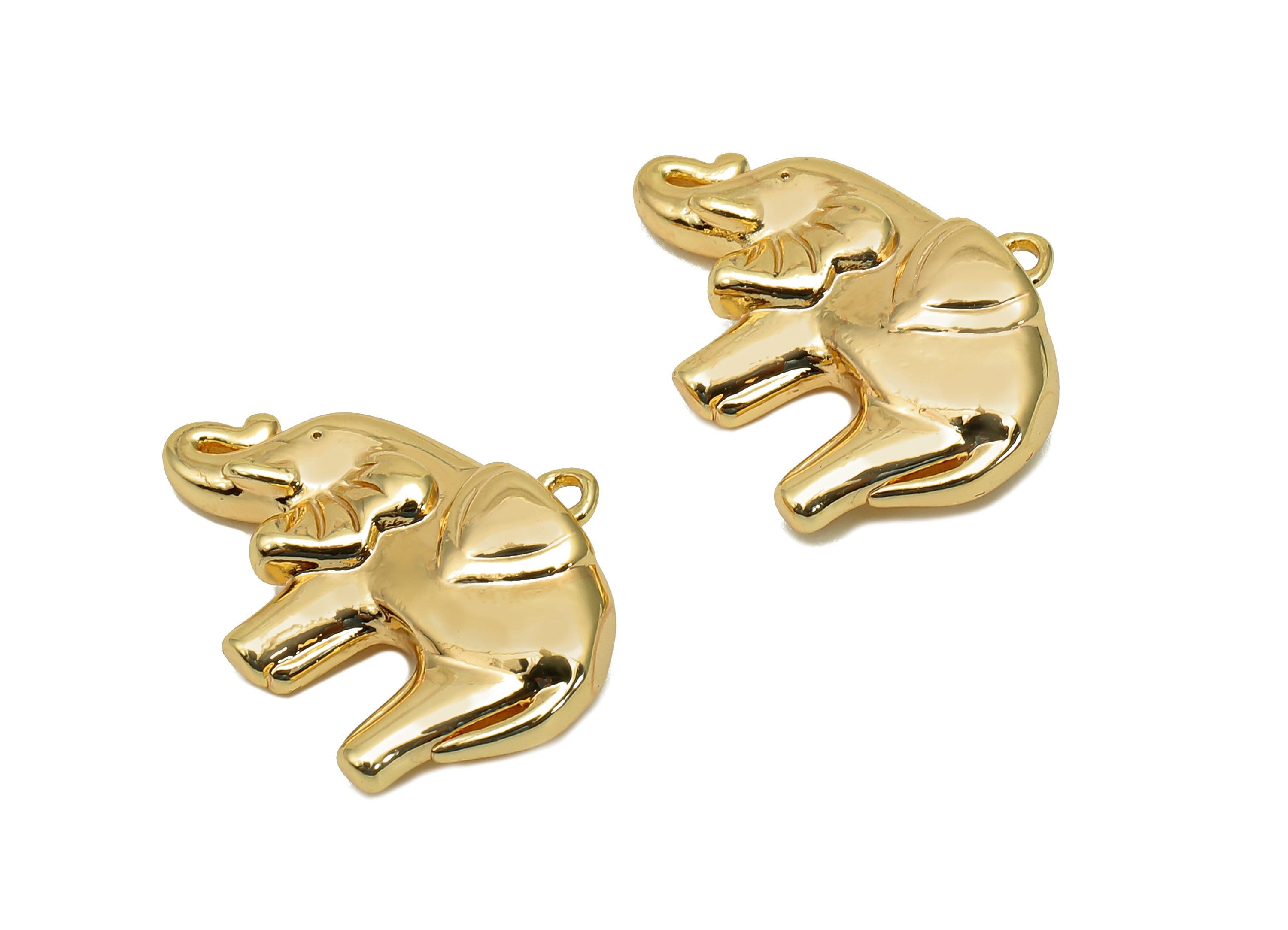Brass Elephant Earrings Charms - Gold Animal Earring - Elephant Pendant With Loop - 18K Real Gold Plating Charm - 13.5x19x4.9mm - RGP5686 - DOMEDBAZAAR