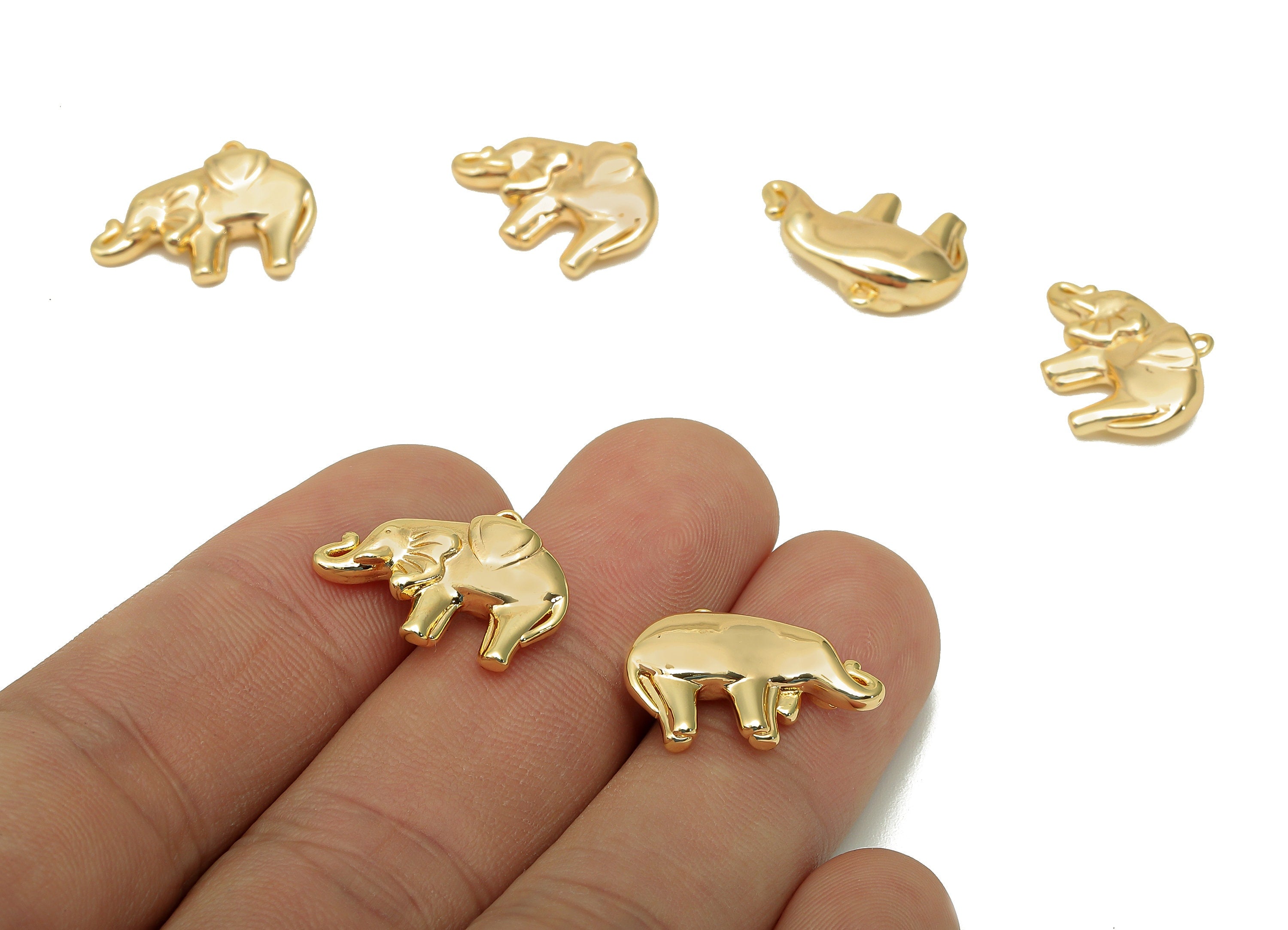 Brass Elephant Earrings Charms - Gold Animal Earring - Elephant Pendant With Loop - 18K Real Gold Plating Charm - 13.5x19x4.9mm - RGP5686 - DOMEDBAZAAR