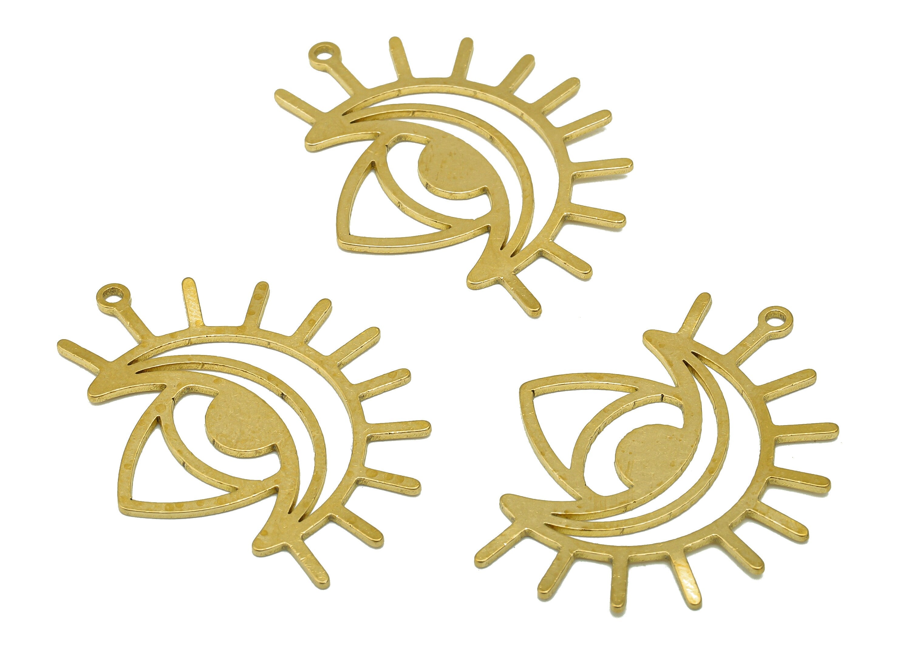 Brass Sun Crescent Earring Charm - Raw Brass Celestial Sun Moon Earring - Triangle Pendant With Loop - For Necklace - 30x26.8x1mm - PPA6674 - DOMEDBAZAAR