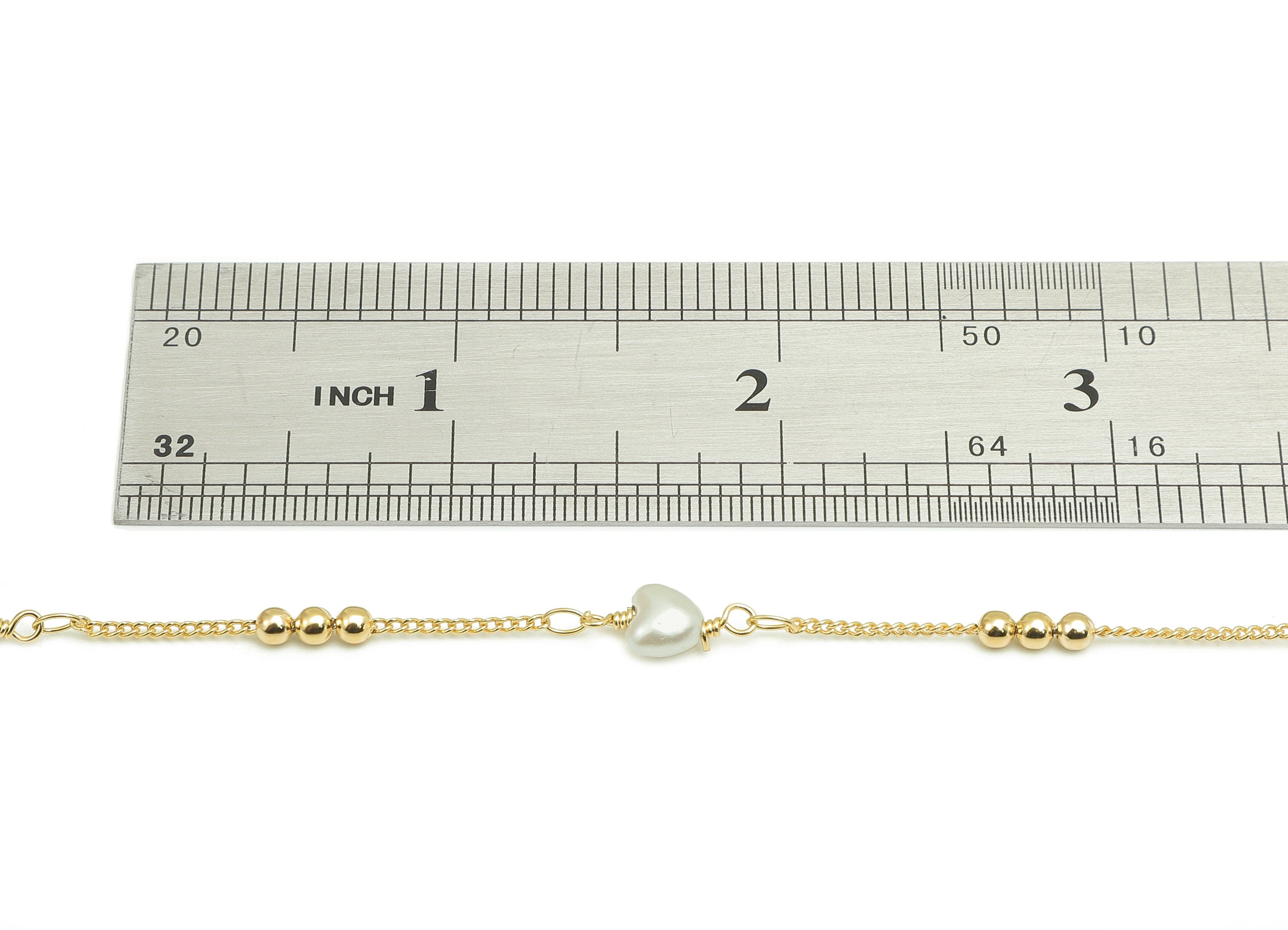 Brass Pearl Heart Curb Chain - Gold Beaded Chains - Gift For Her For Necklace - For Bracelet - 18K Real Gold Plating - 13.9x6.1x4mm -RGP5657 - DOMEDBAZAAR