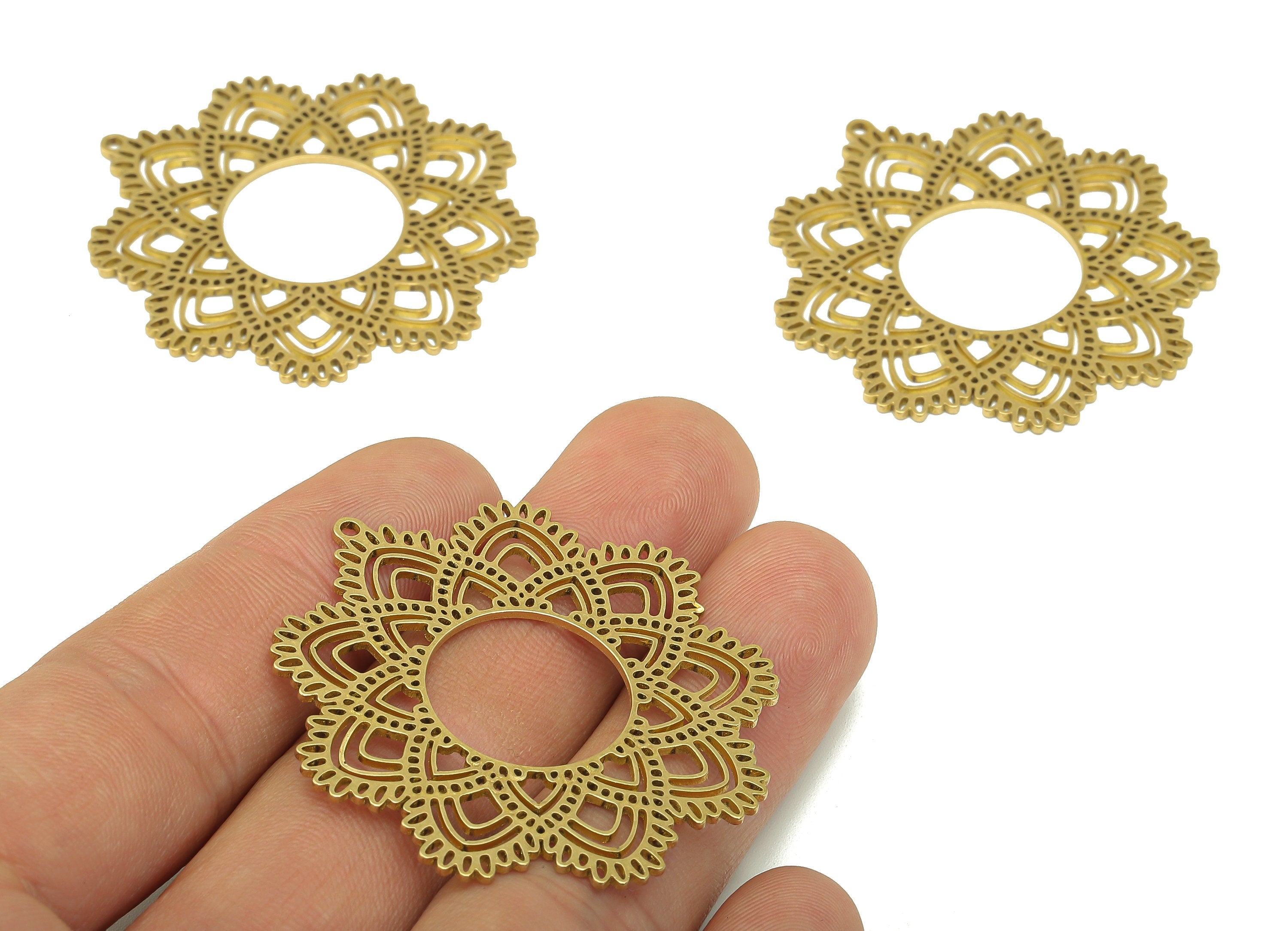 Brass Sunflower Earring Charms - Raw Brass Hollow Flower Earring - Botanical Pendant With Loop - For Necklace - 42.65x44.8x0.69mm - PPA6830 - DOMEDBAZAAR