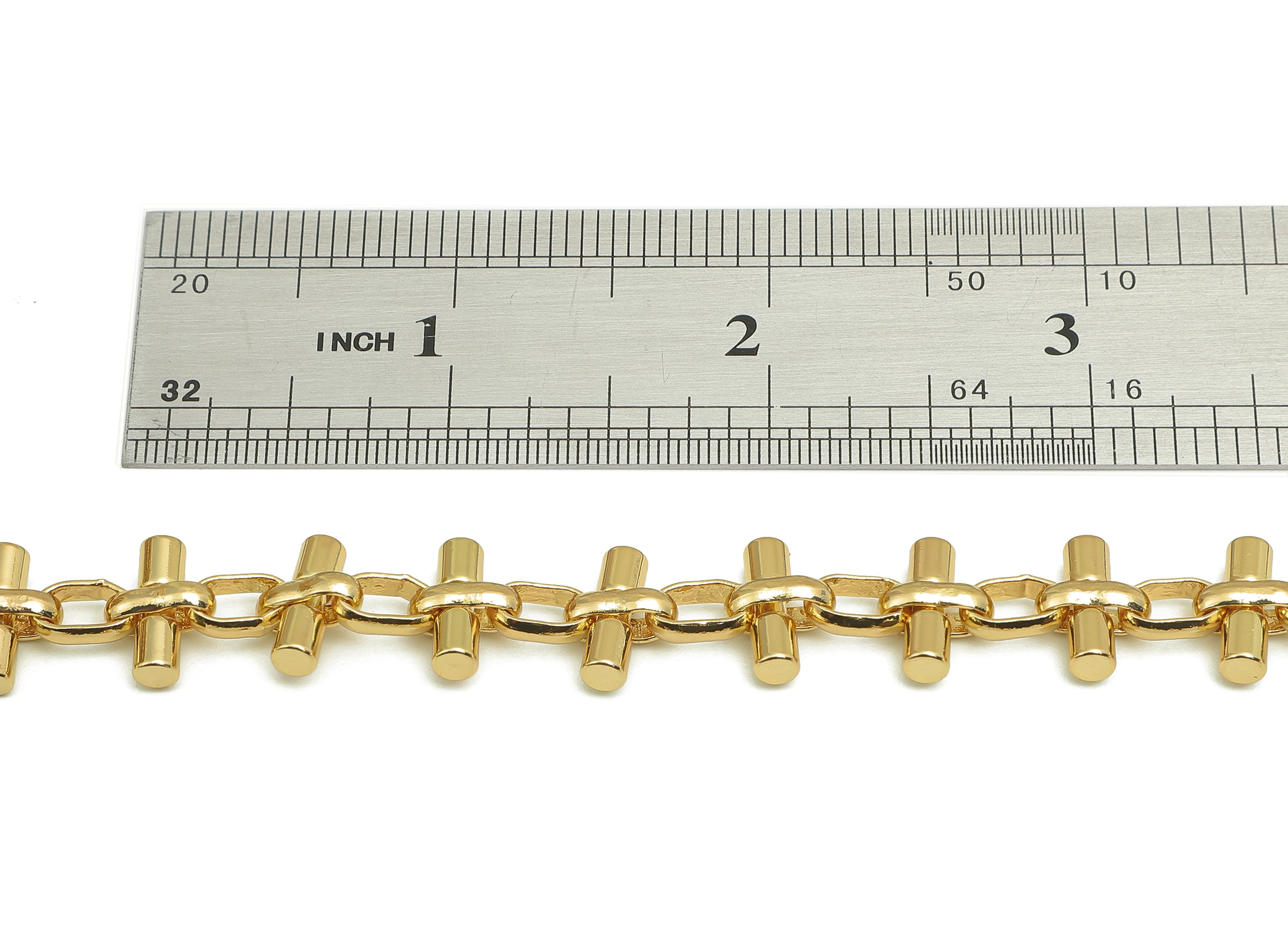 Brass Thick Oval Cylinder Chain - Lattice Chains For Bracelet - Bar Beaded Satellite Chain - 18K Real Gold Plating - 12.11x8.7x4.6mm-RGP5658 - DOMEDBAZAAR
