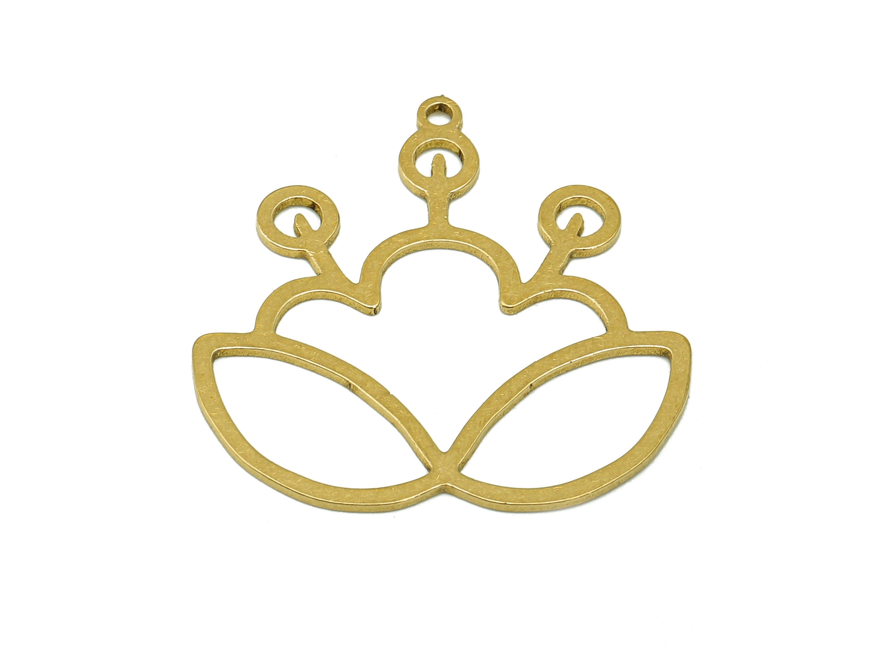 Brass Flower Earring Charms - Raw Brass Cutout Earring - Flower Pendant With Loop - Lotus Charm For Necklace -30.15x29.71x0.76mm - PPA6926 - DOMEDBAZAAR