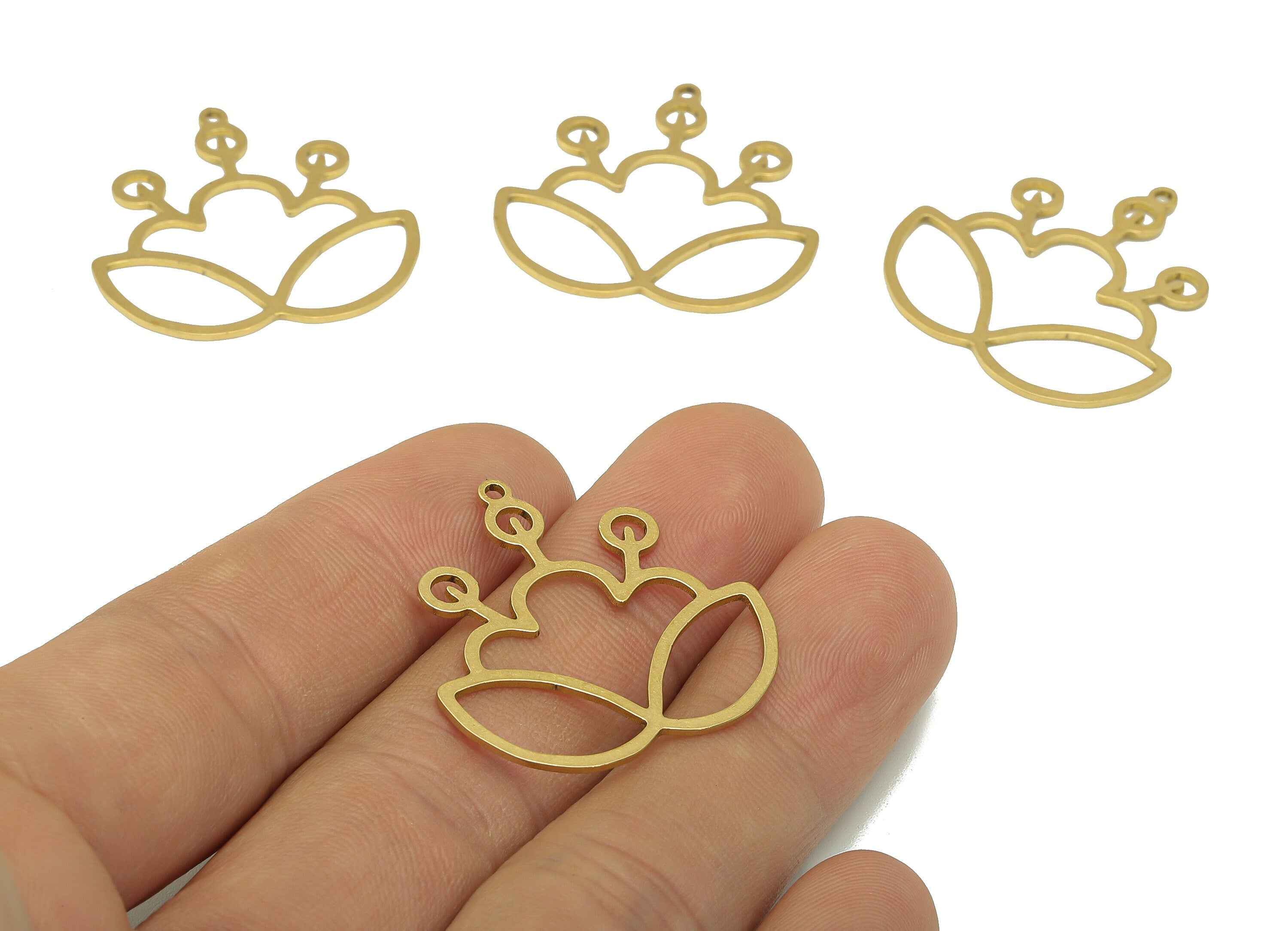 Brass Flower Earring Charms - Raw Brass Cutout Earring - Flower Pendant With Loop - Lotus Charm For Necklace -30.15x29.71x0.76mm - PPA6926 - DOMEDBAZAAR