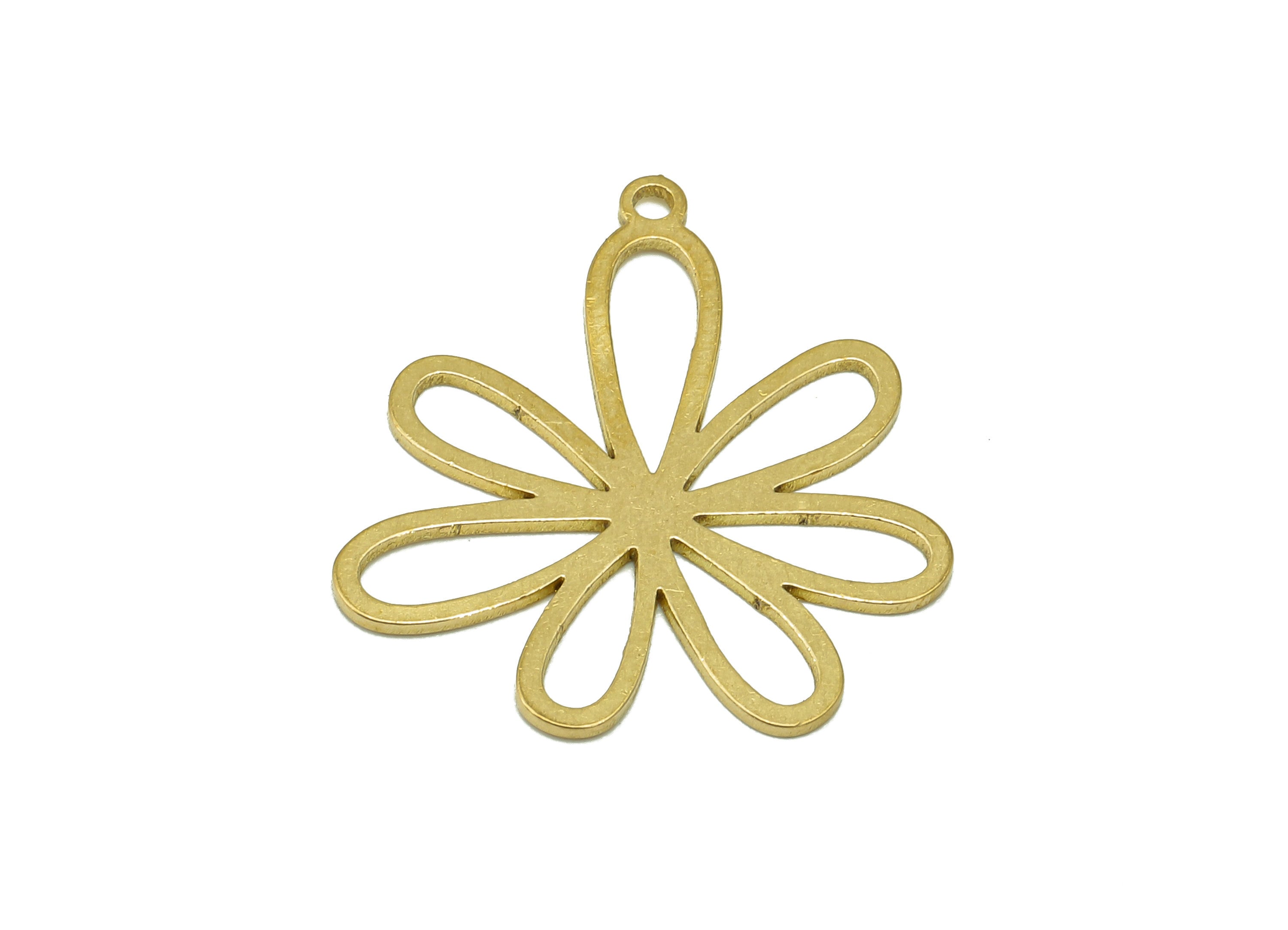 Brass Flower Earring Charms - Raw Brass Flower Earring - Flower Pendant With Loop - Botanical Charm For Necklace - 29.7x29.7x0.9mm - PPA6928 - DOMEDBAZAAR