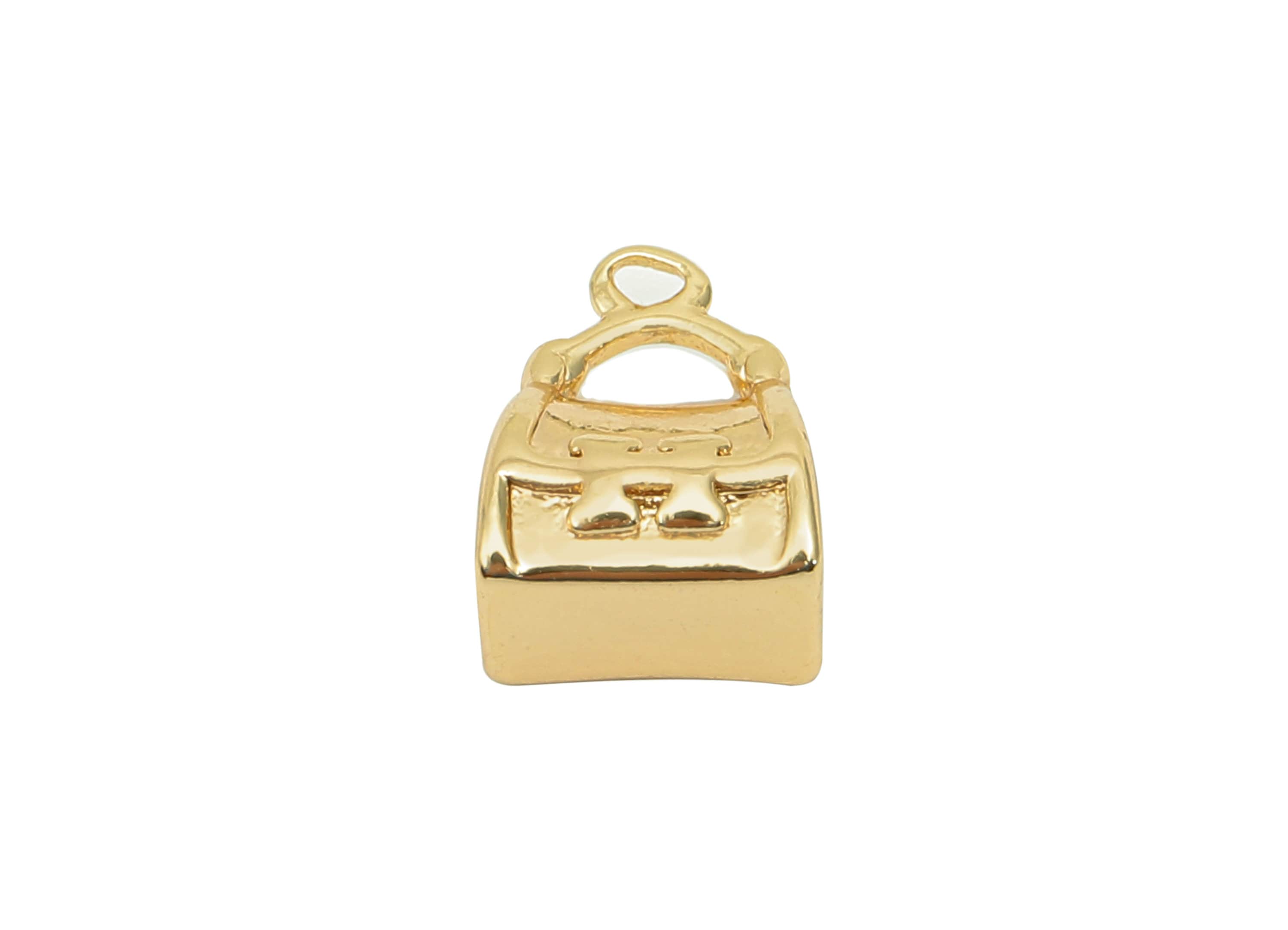 Brass Mini Bag Earring Charm - Gold Thick Bag Earring - Pendant With Loop - Gift For Her - 18K Real Gold Plating - 10.6x7.8x6.4mm - RGP5711 - DOMEDBAZAAR